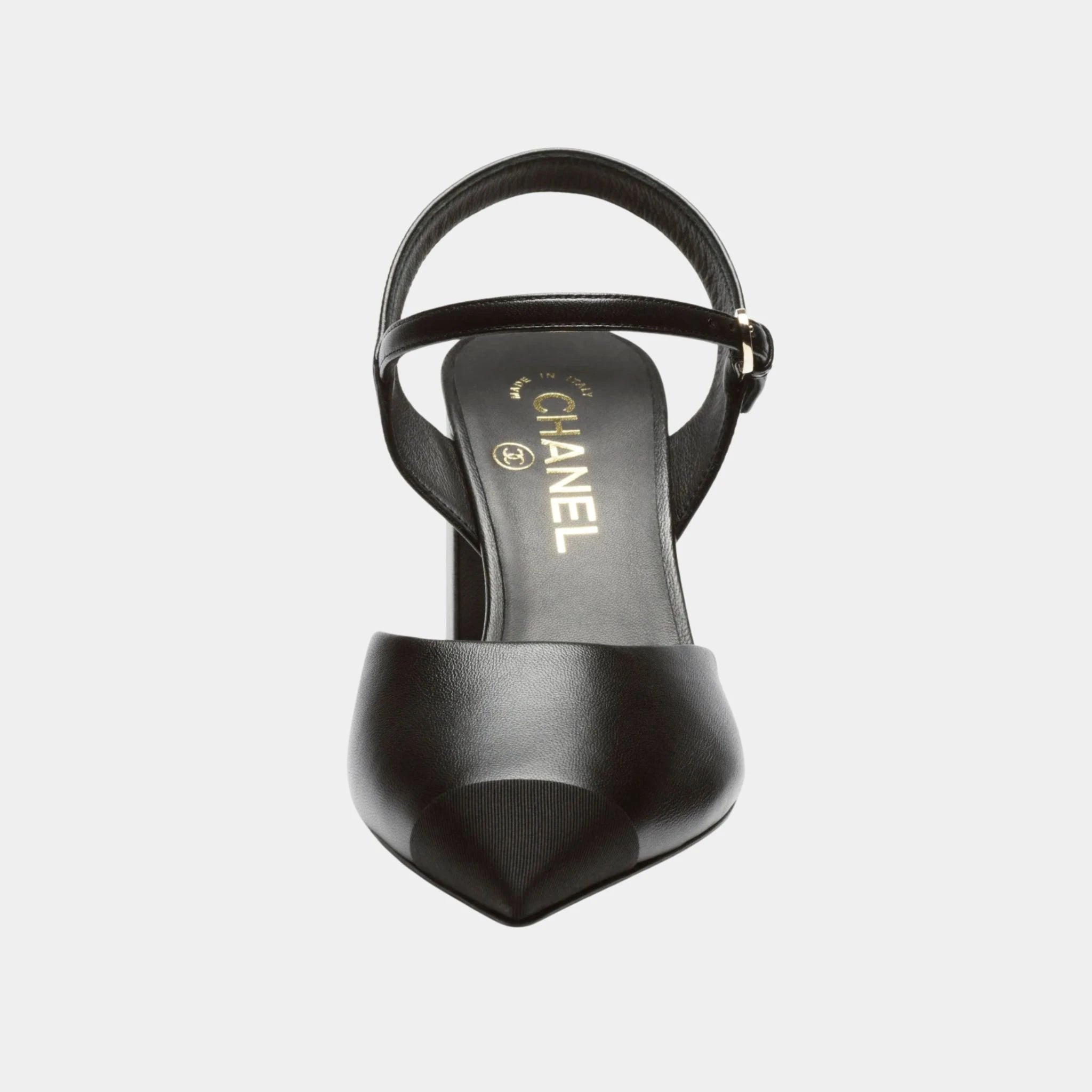 Chanel Slingback in Lambskin and Grosgrain, Black, Front