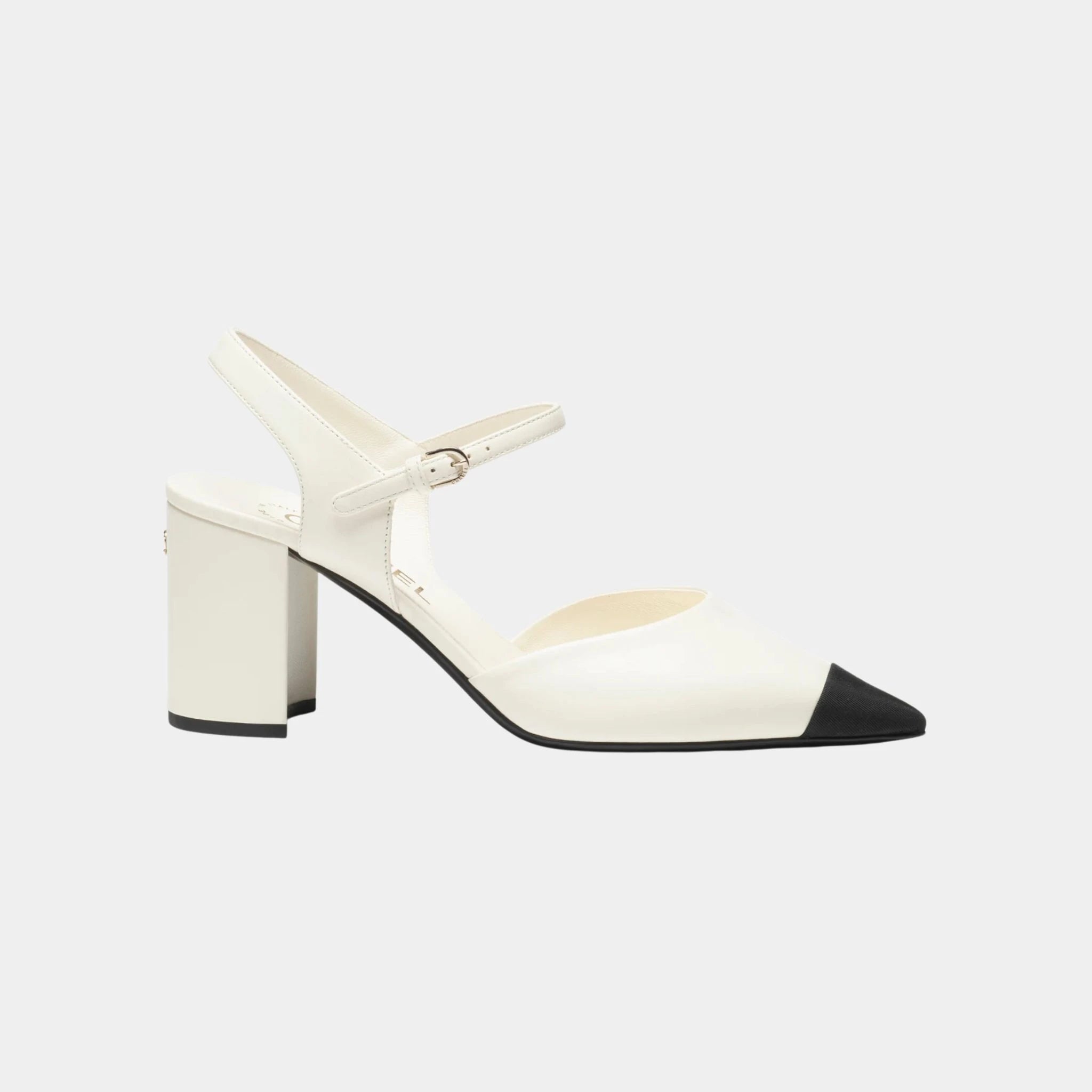 Chanel Slingback in Lambskin and Grosgrain, Black, Ivory, Side