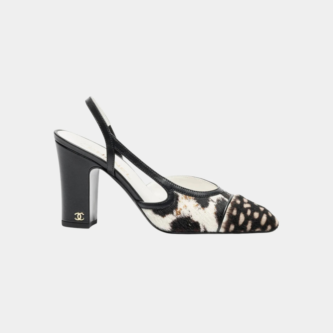 Chanel Slingback in Calfskin & Lambskin, White, Black, Brown, Side