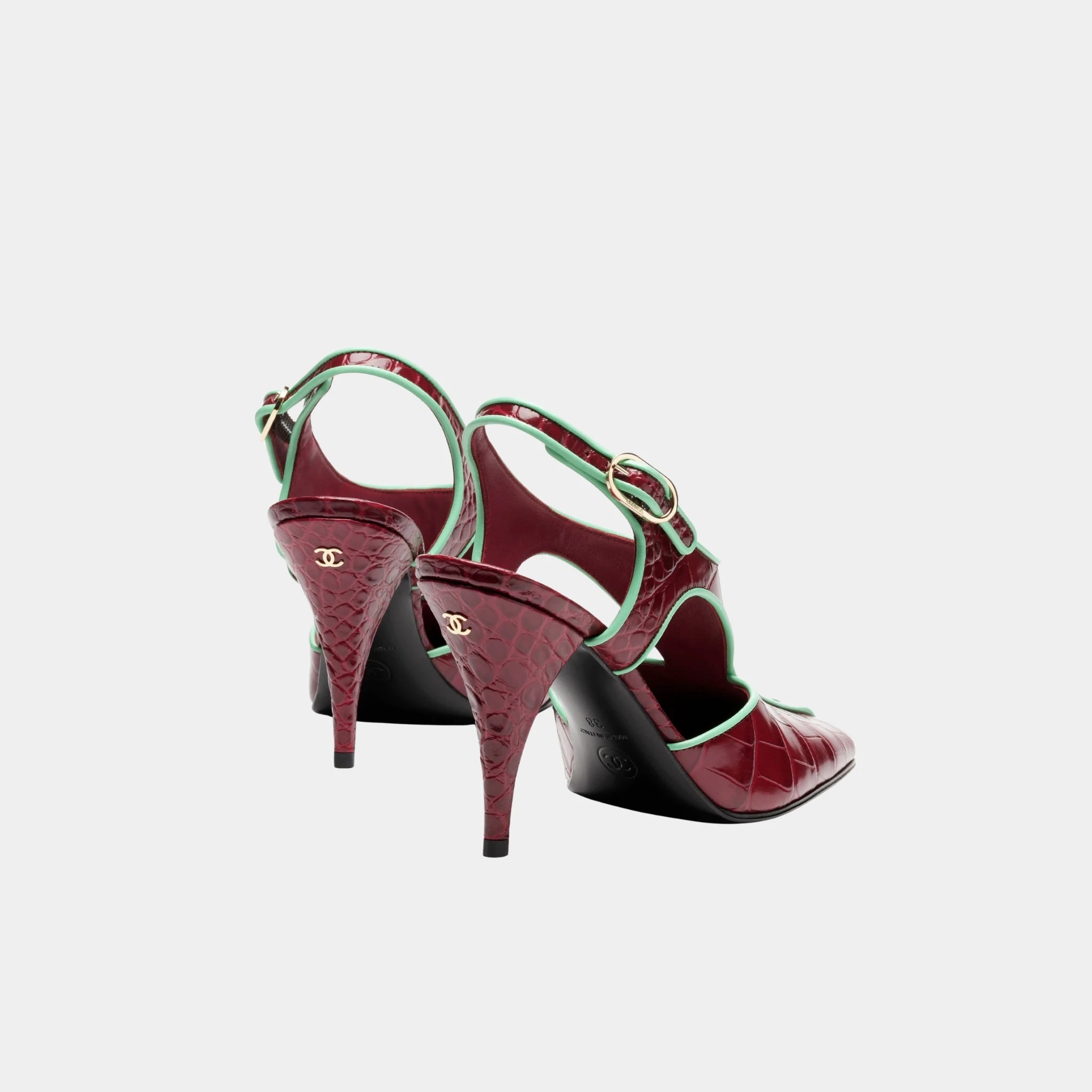 Chanel Slingbacks in Crocodile Embossed Patent Calfskin & Lambskin, Burgundy, Back
