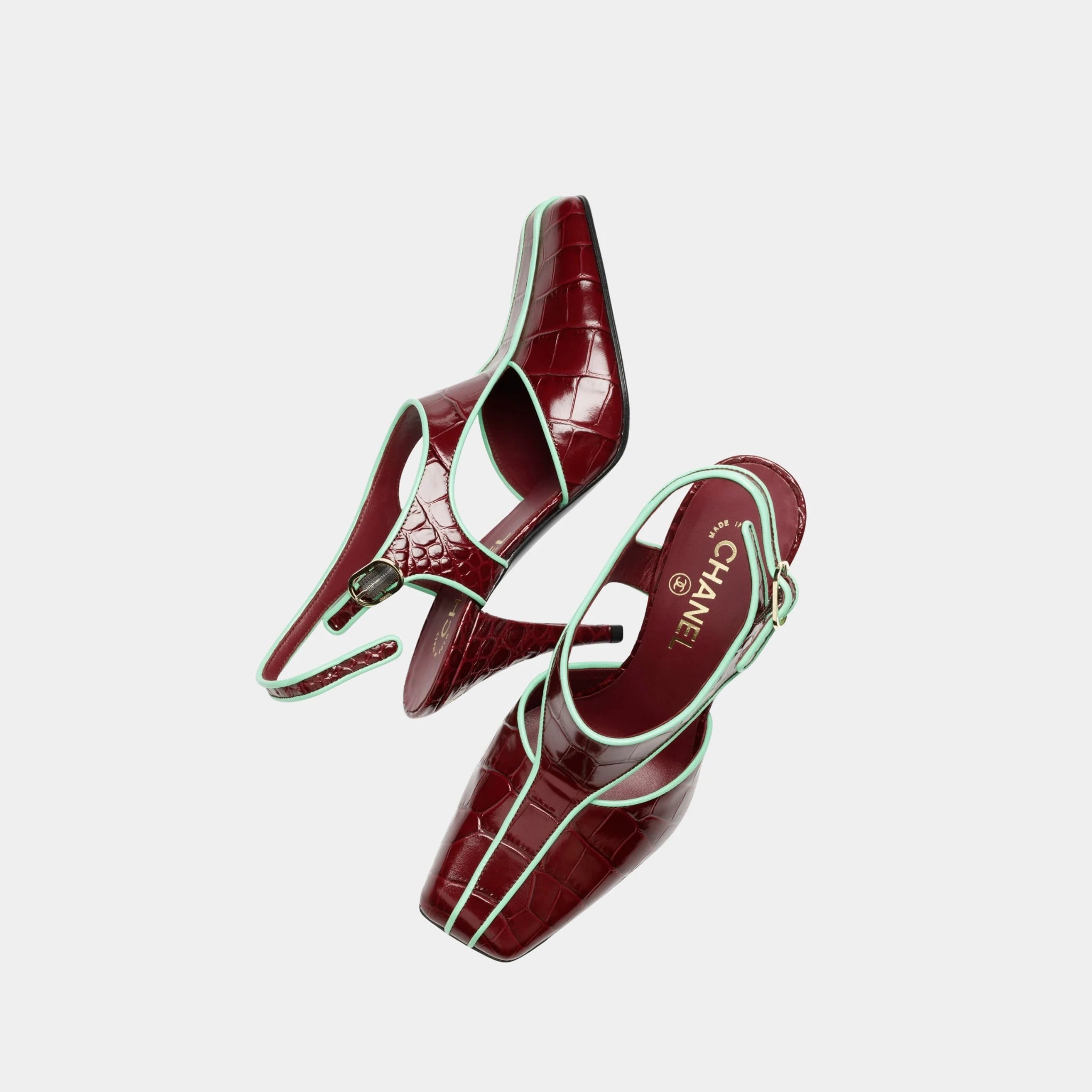Chanel Slingbacks in Crocodile Embossed Patent Calfskin & Lambskin, Burgundy, Top