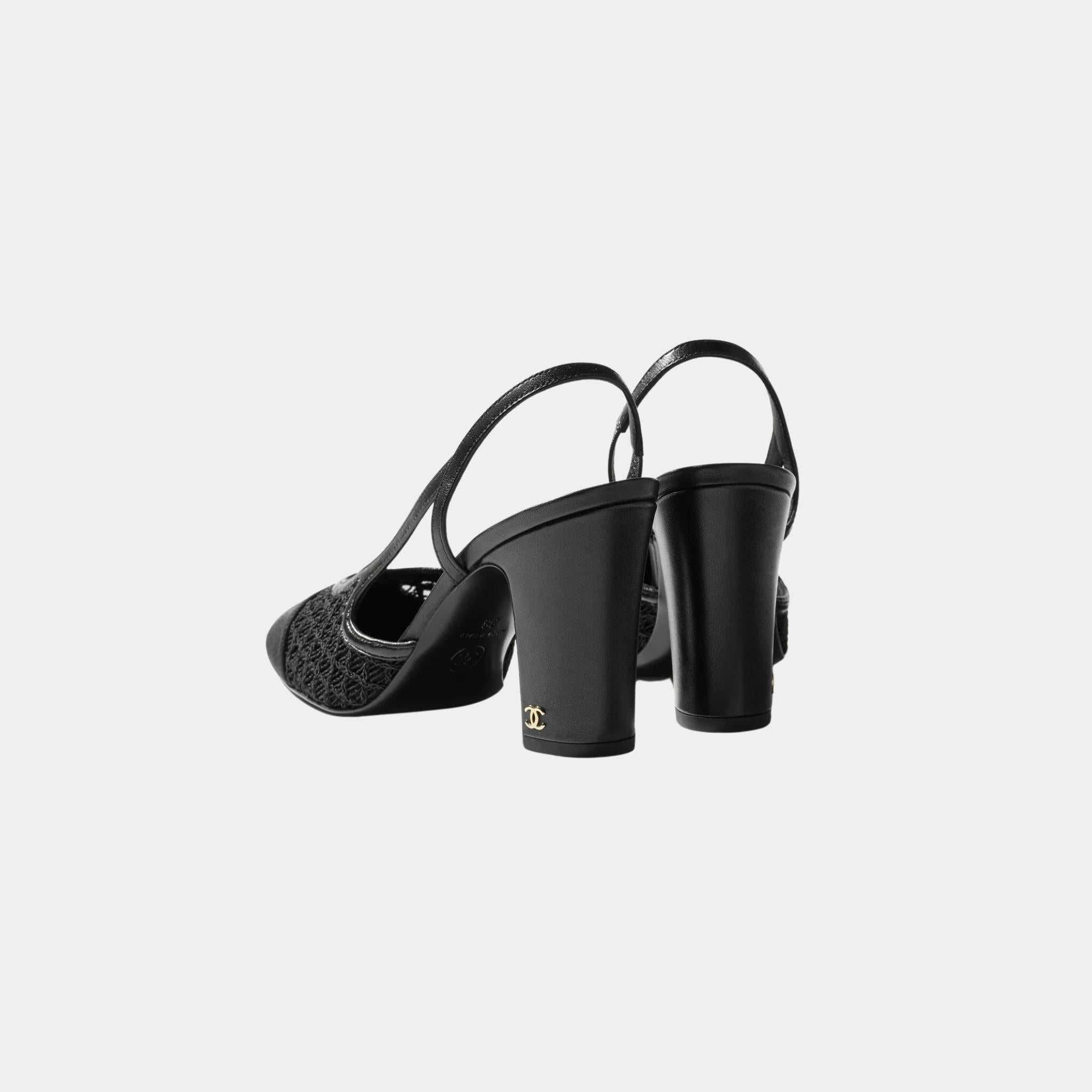 Chanel Slingbacks In Embroidery and Grosgrain, Black, Back
