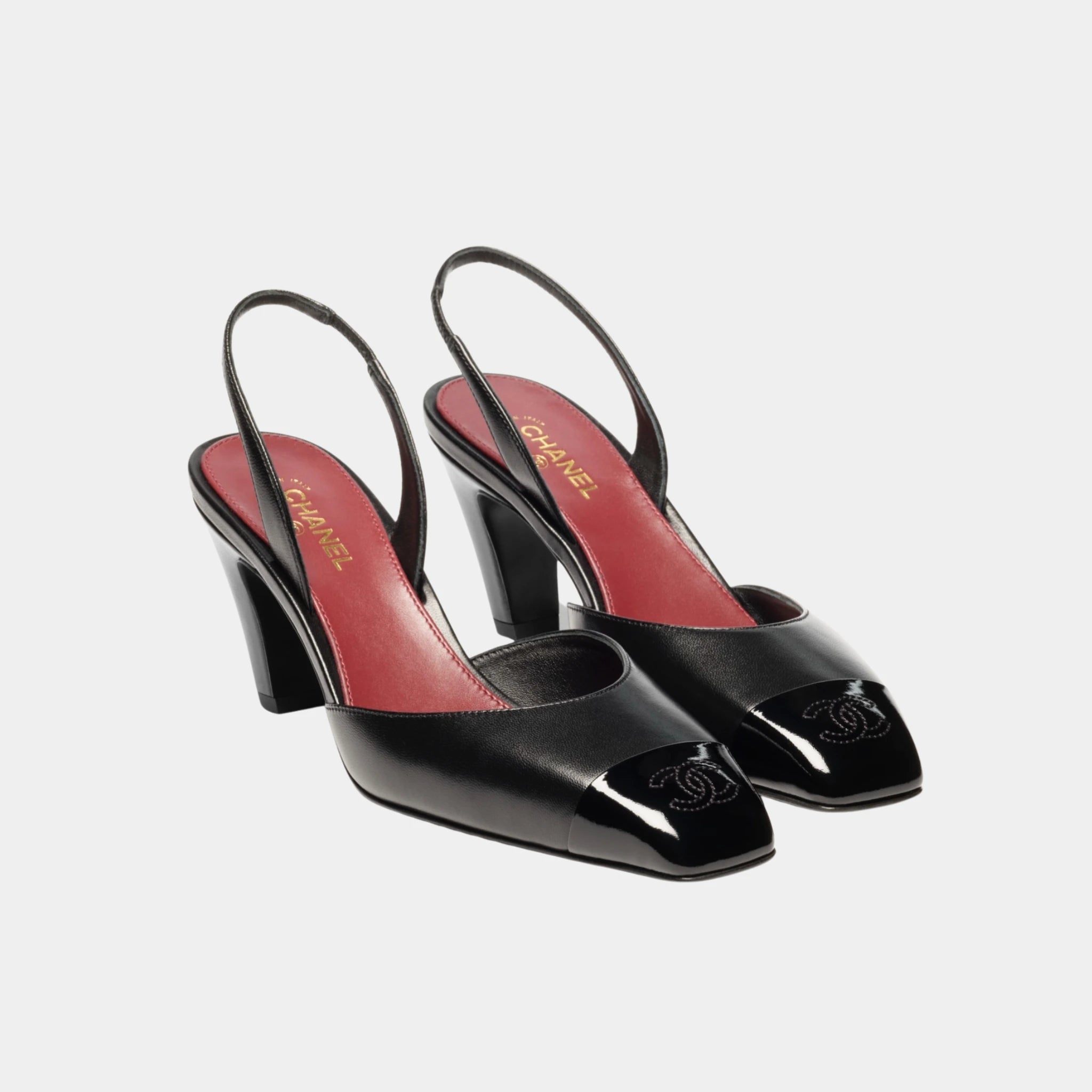 Chanel Slingbacks in Lambskin & Patent Calfskin, Black, Front