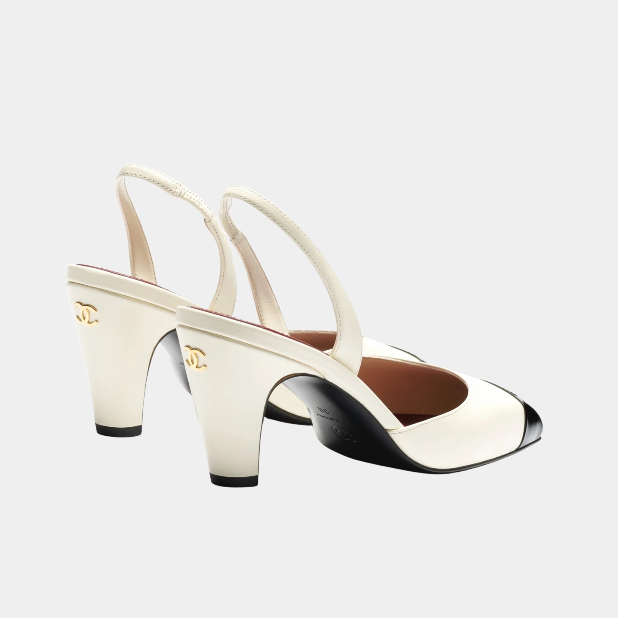 Chanel Slingbacks in Lambskin & Patent Calfskin, Ivory Black, Back