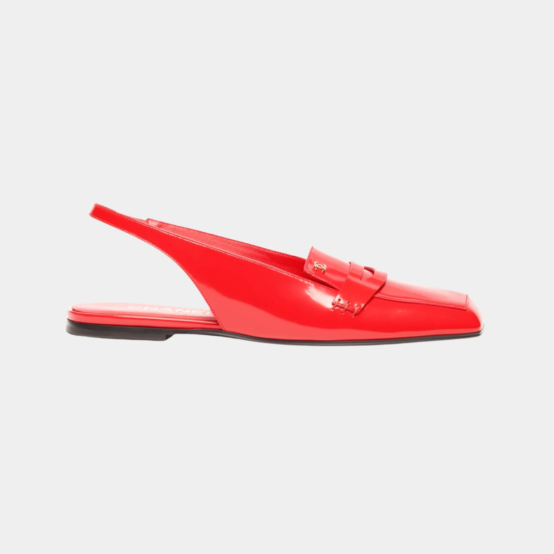 Chanel Slingbacks in Shiny Calfskin, Red, Side