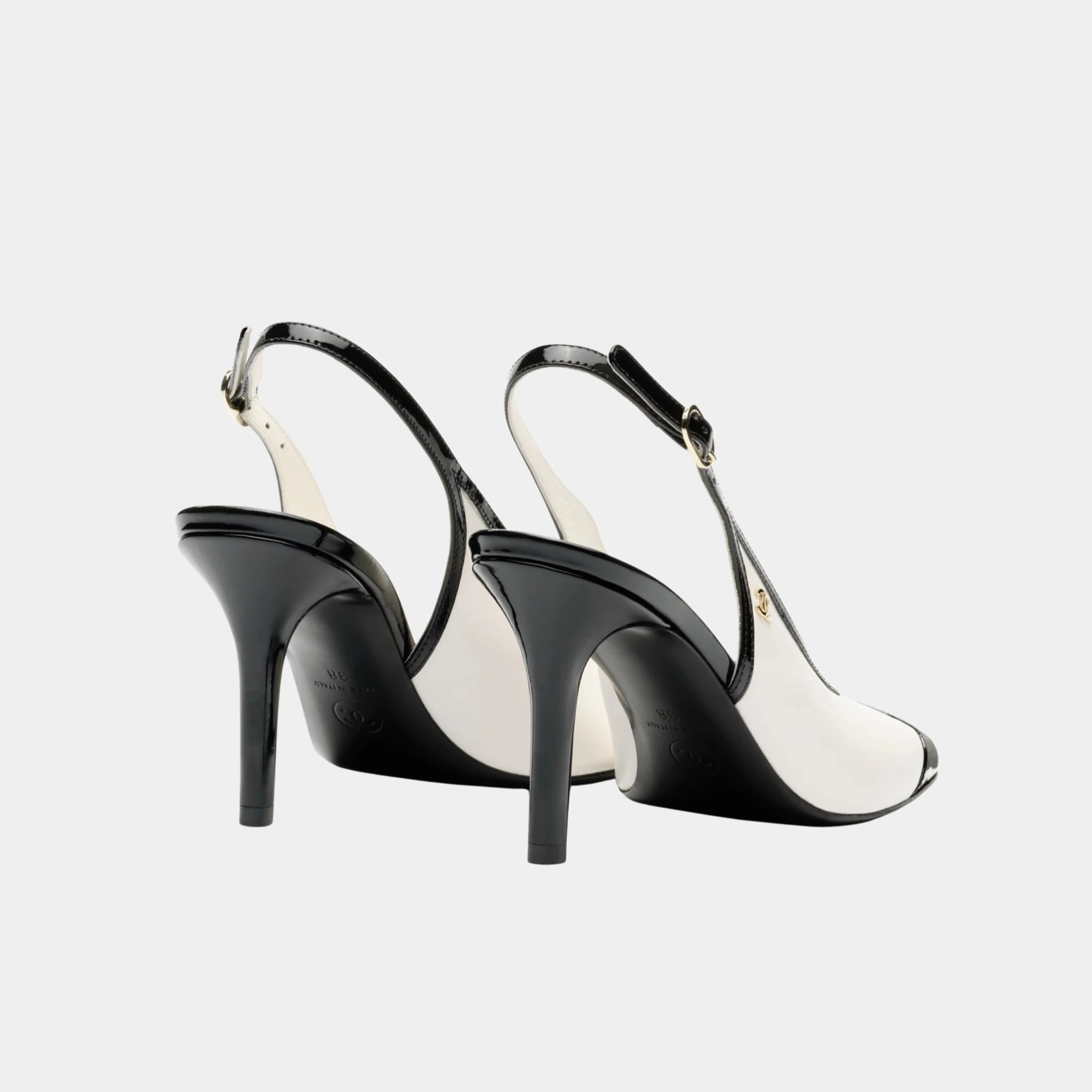 Chanel Slingbacks in Suede Kidskin & Patent Calfskin, White Black, Back