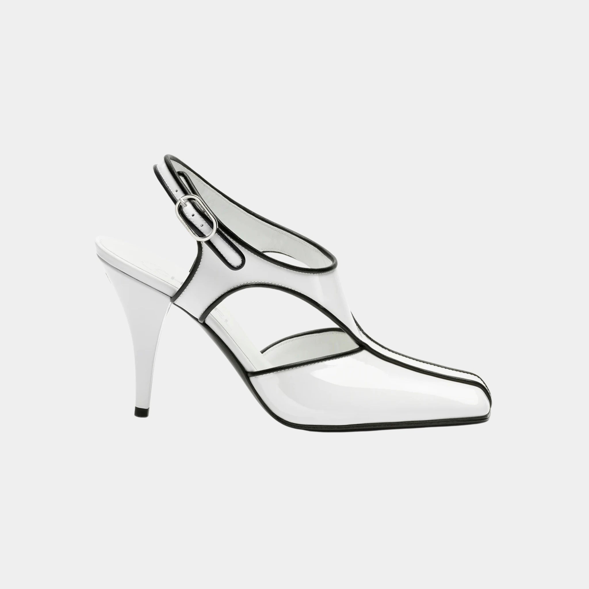 Chanel Slingbacks in Patent Calfskin & Lambskin, White, Black, Side