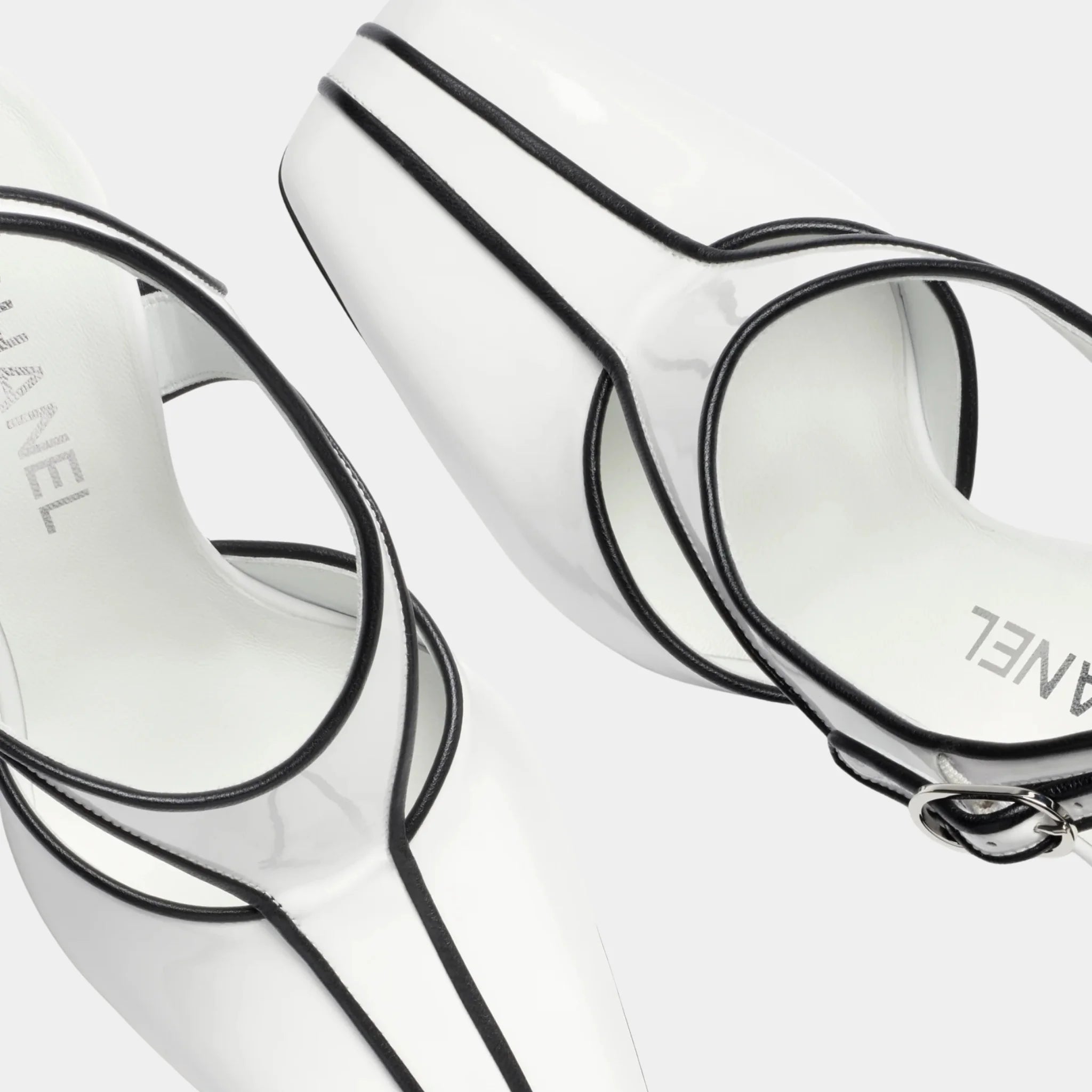 Chanel Slingbacks in Patent Calfskin & Lambskin, White, Black, Top