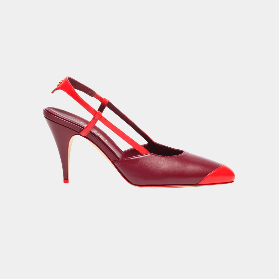 Chanel Slingbacks Lambskin in Burgundy & Red, Side