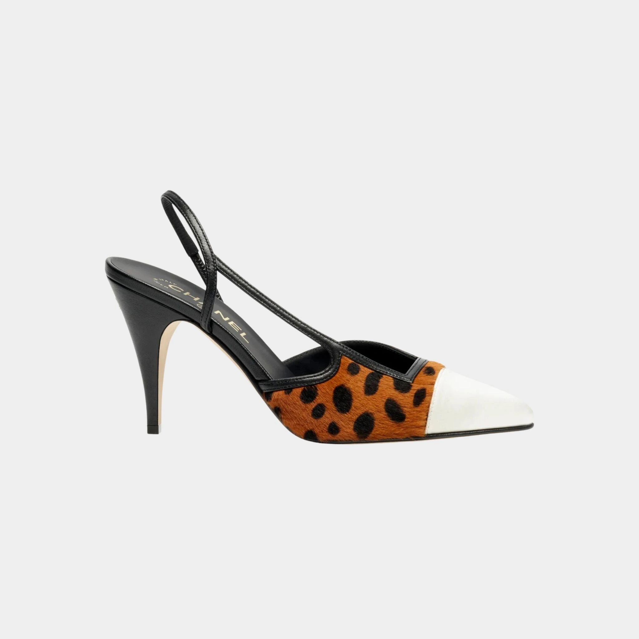 Chanel Slingbacks Lambskin & Mixed Fibers Brown Black & White