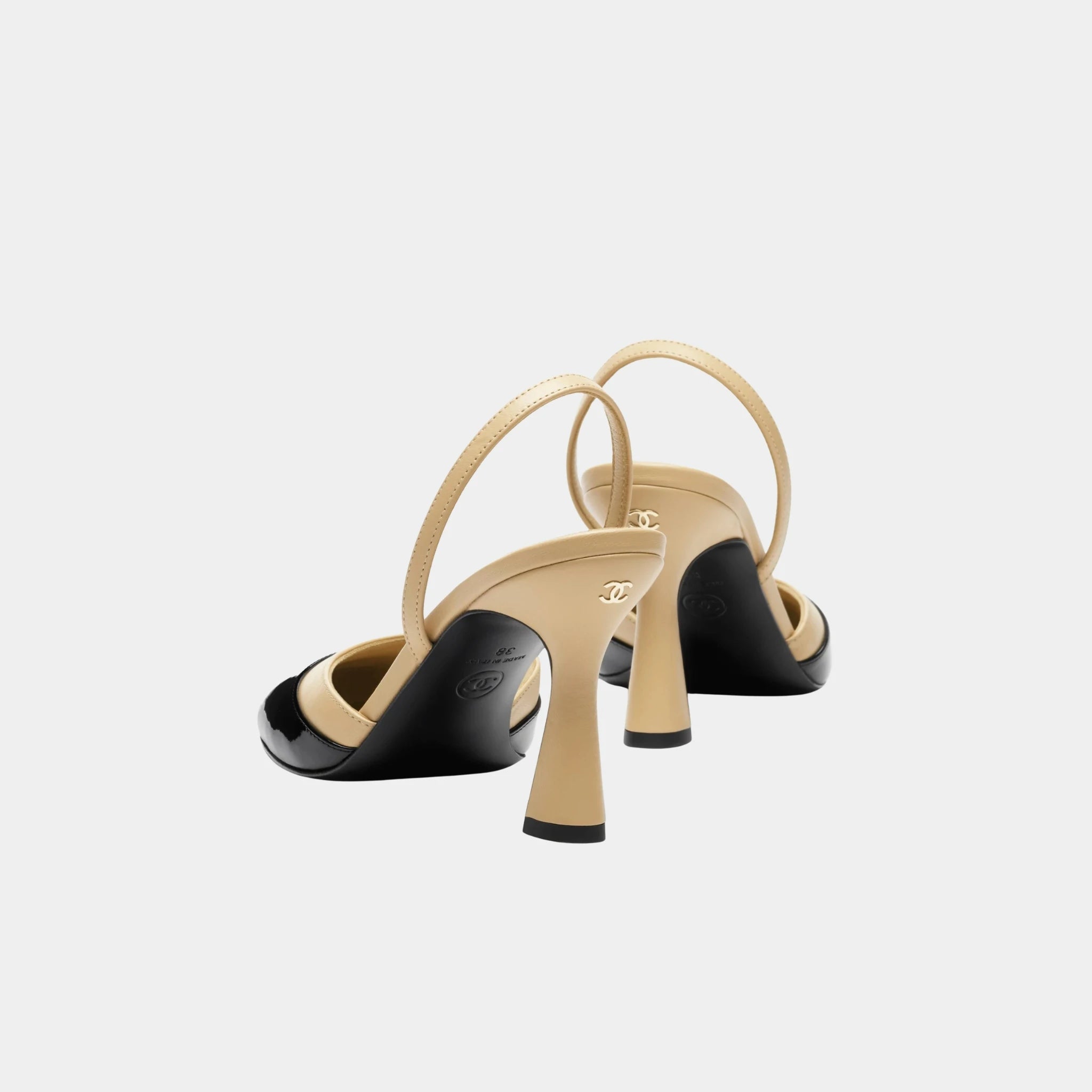 Chanel Slingbacks in Patent Calfskin & Lambskin, Beige, Back