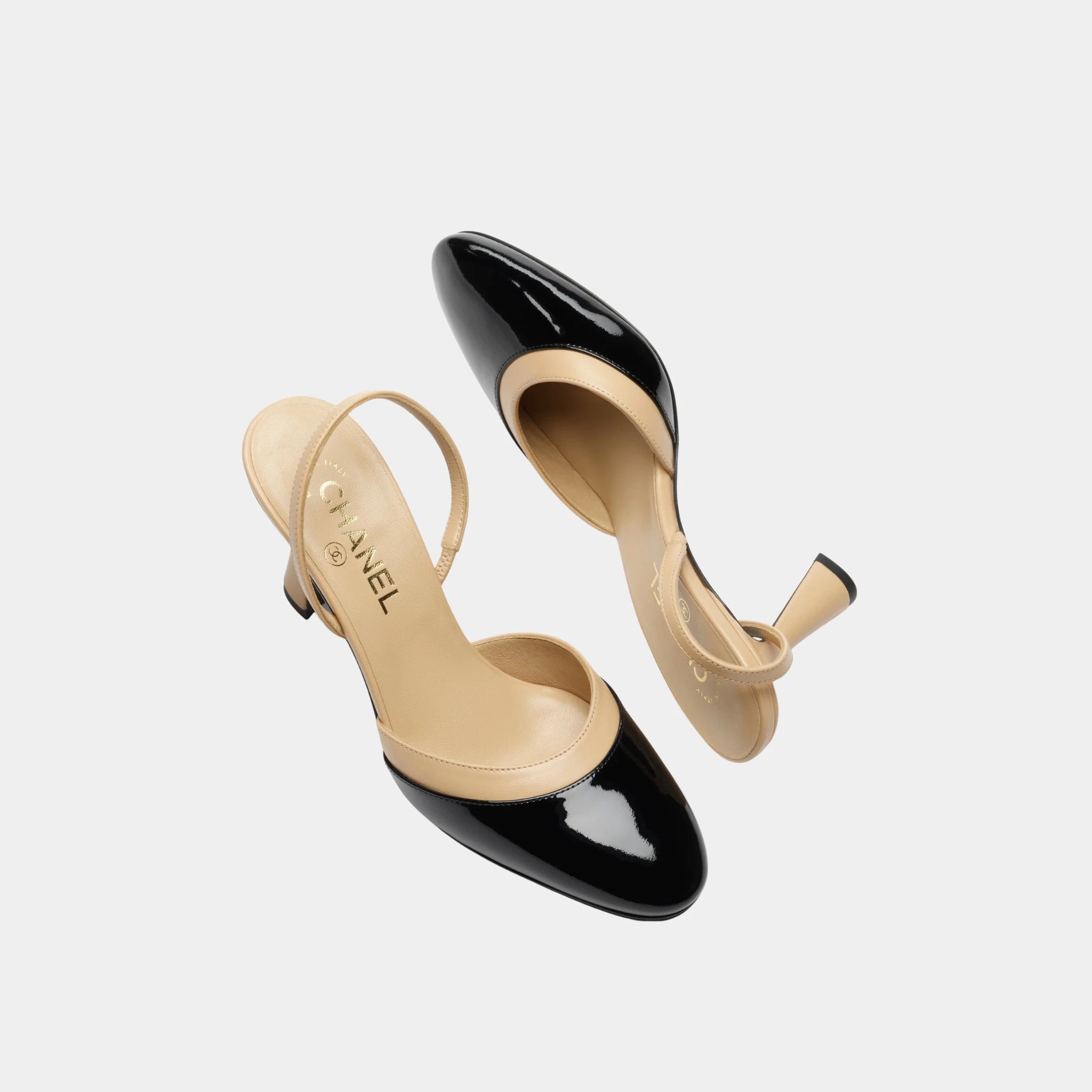 Chanel Slingbacks in Patent Calfskin & Lambskin, Beige, Top
