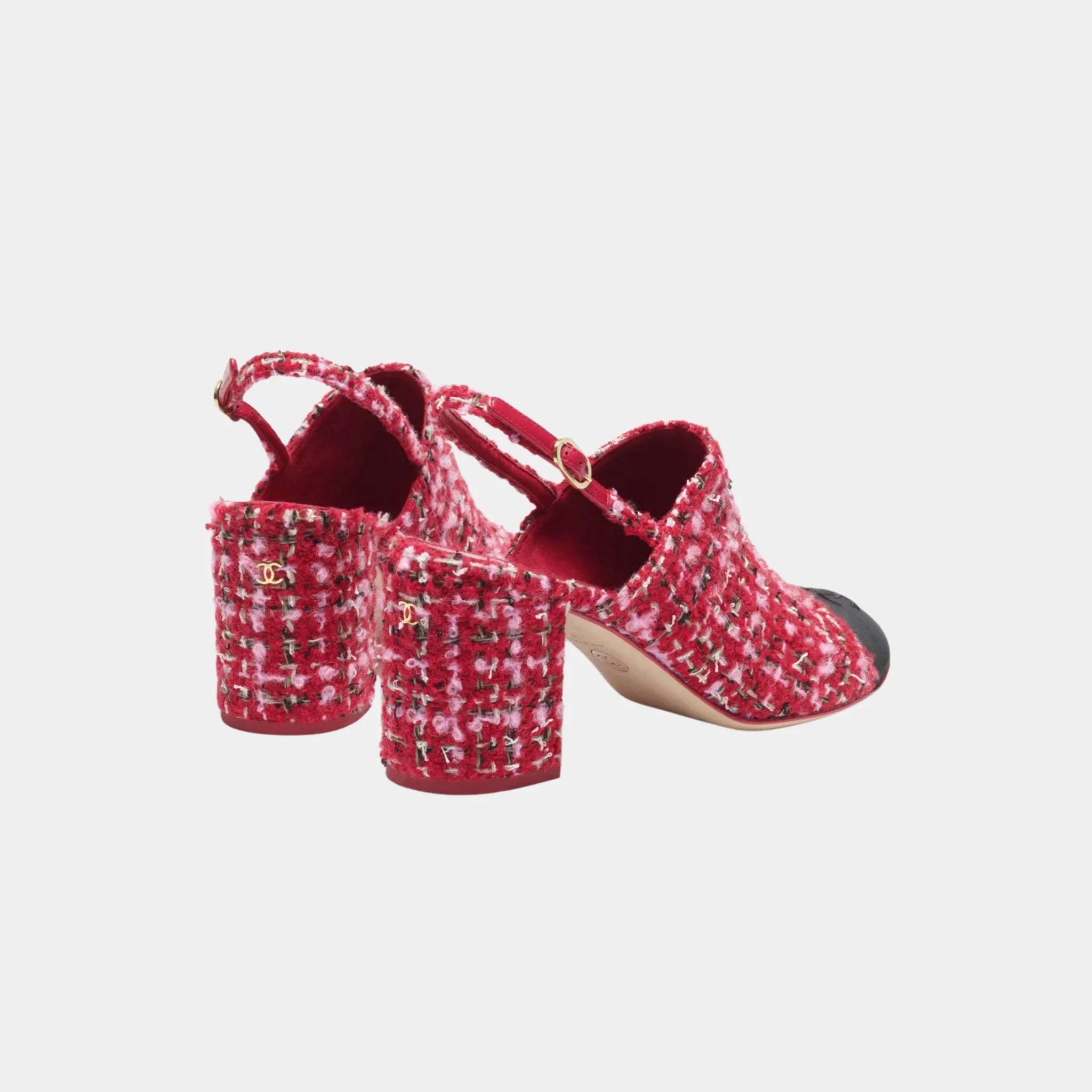 Chanel Slingbacks in Tweed & Gros-grain, Red, Pink, Black, Back