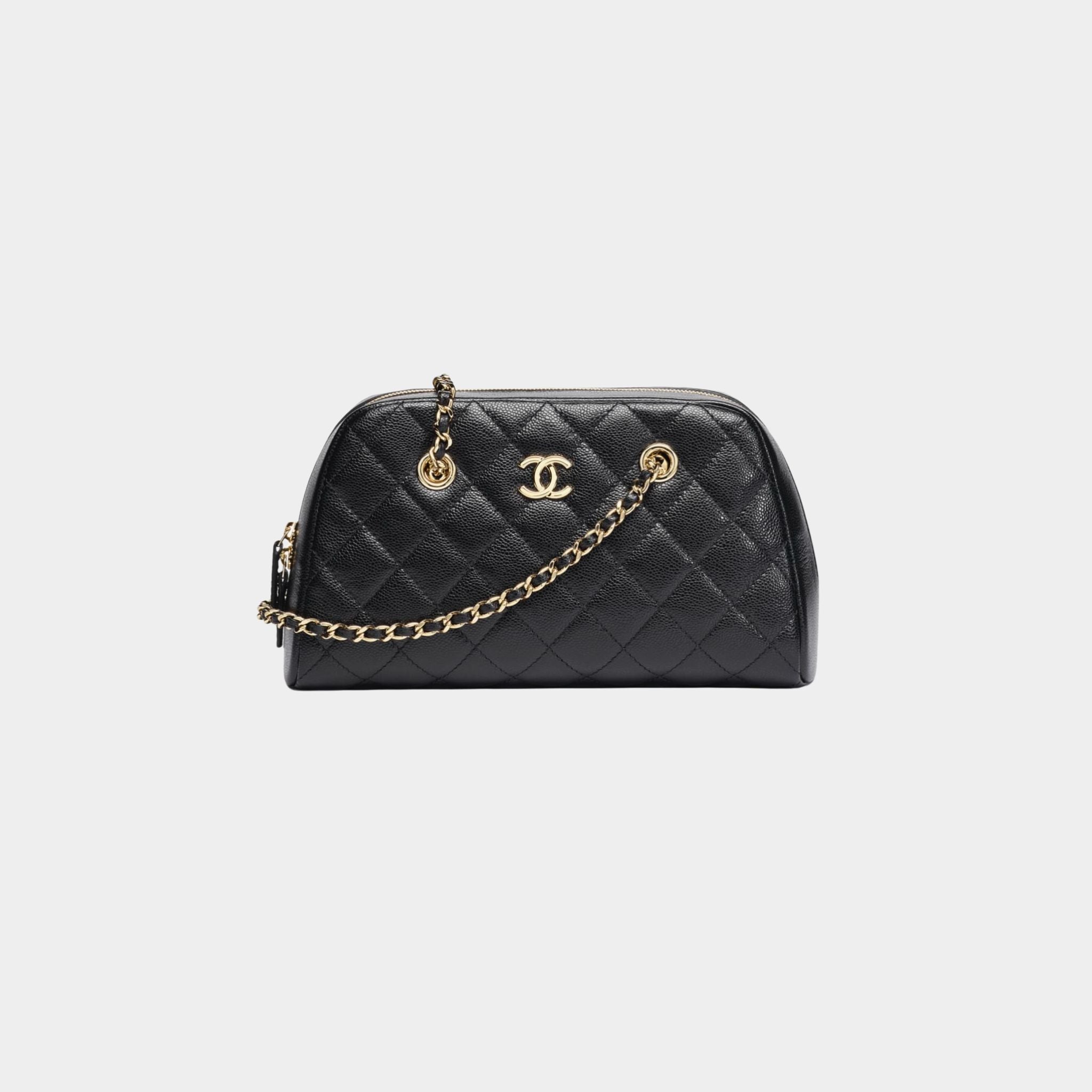 Chanel Small Bowling Bag Grained Shiny Calfskin & Gold Tone Metal , Front