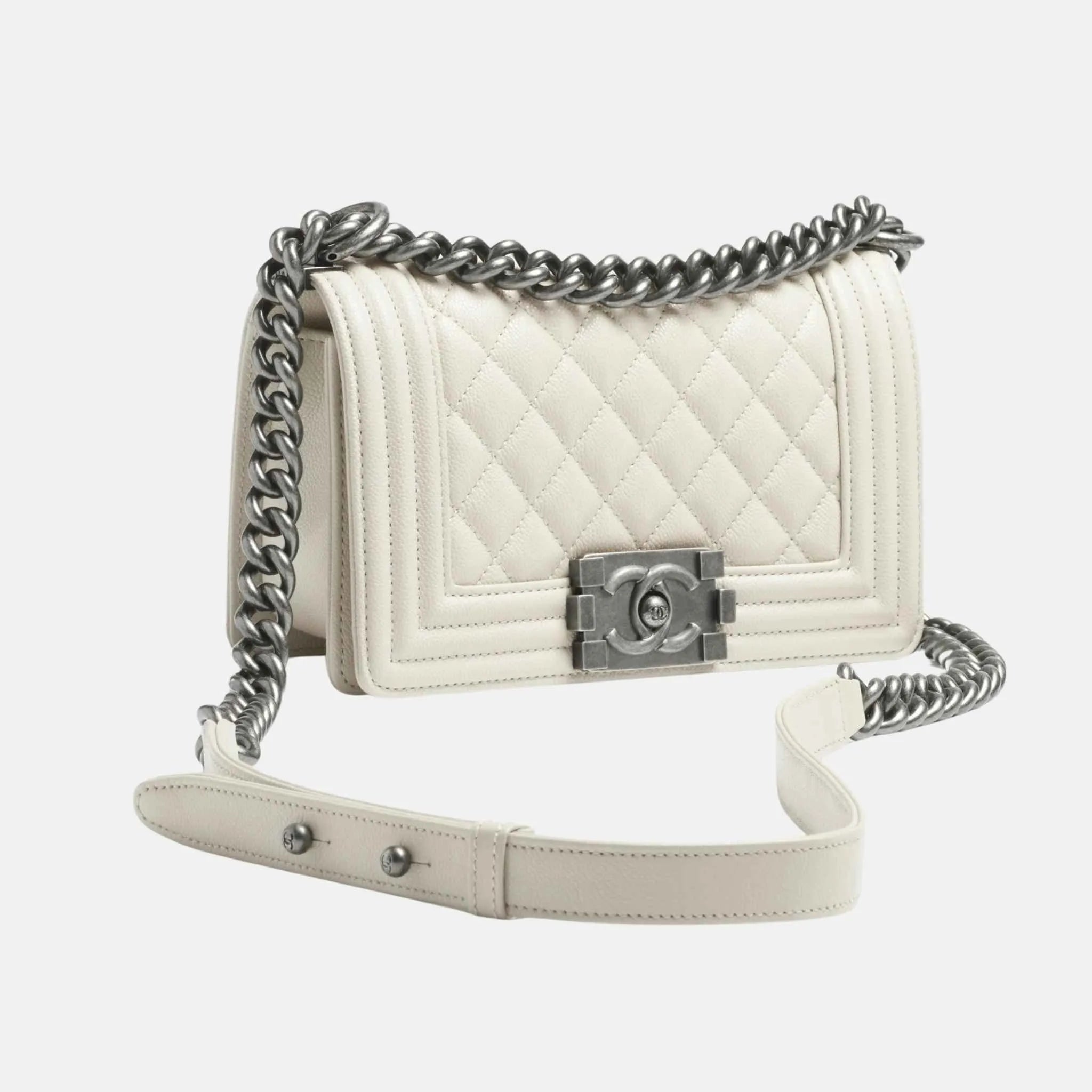 Chanel Small Boy Bag in Shiny Grained Calfskin and Ruthenium, Side