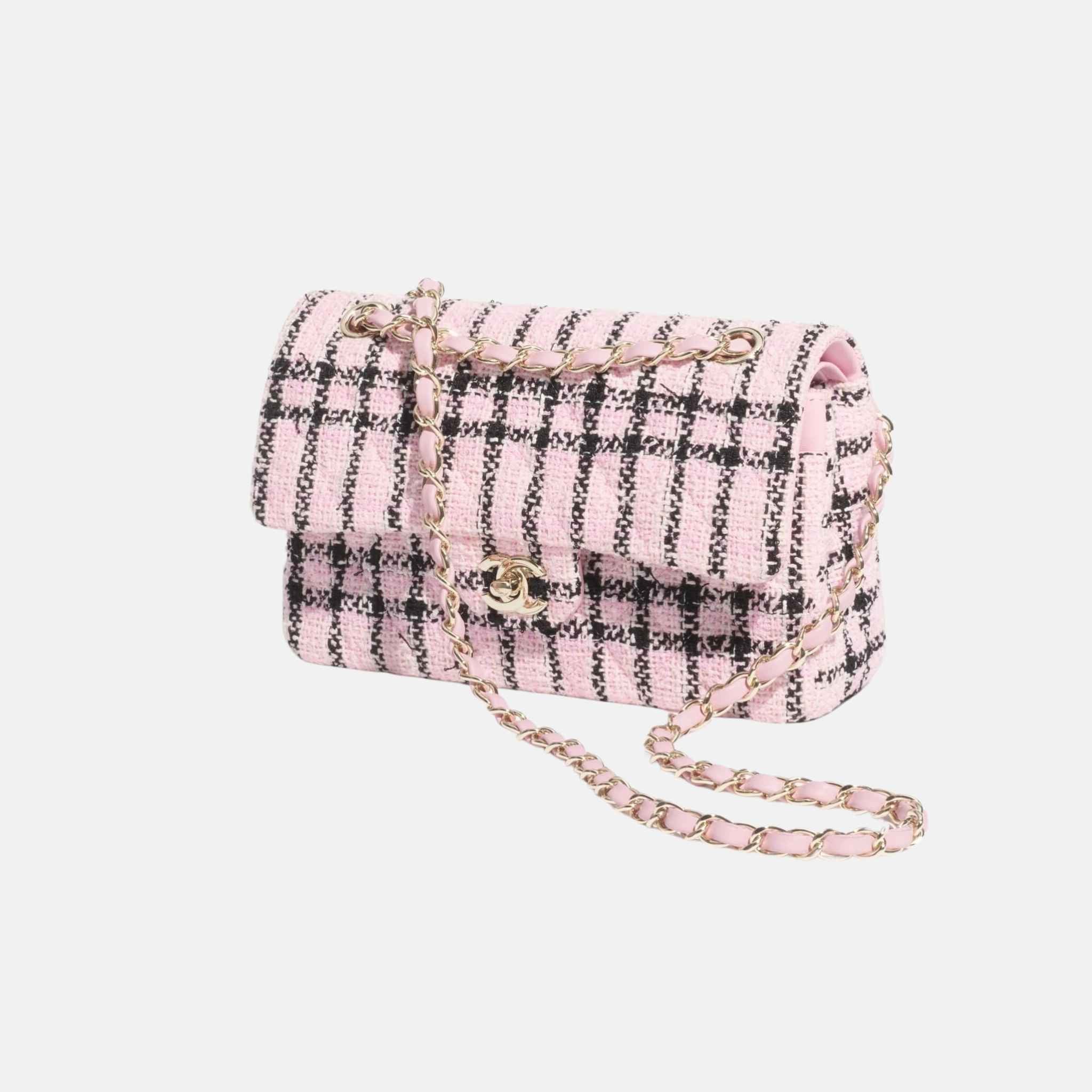 Chanel Small Classic Handbag In Tweed And Gold Metal, Side