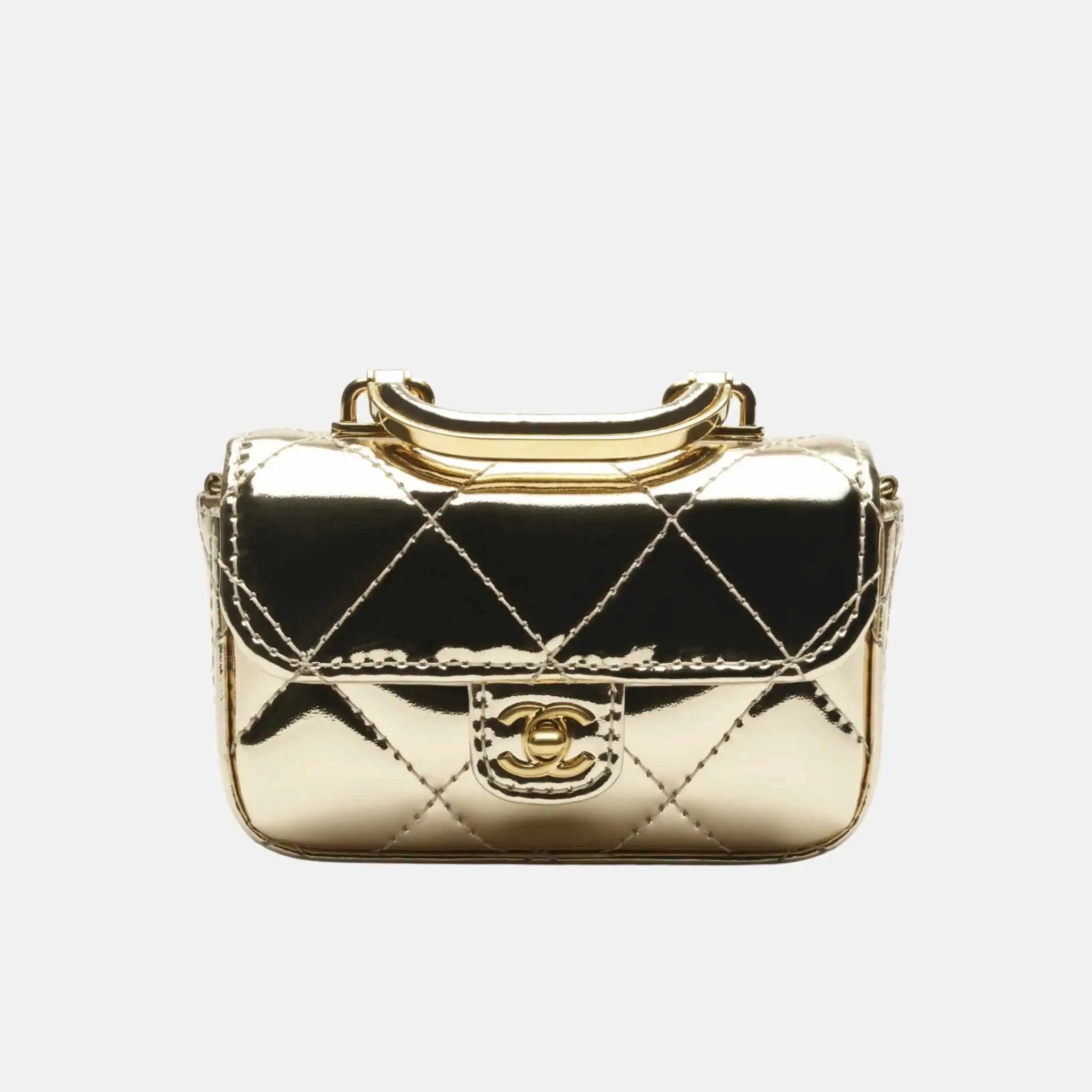 Chanel Small Clutch With Chain High Shine Calfskin , Light Gold, Front