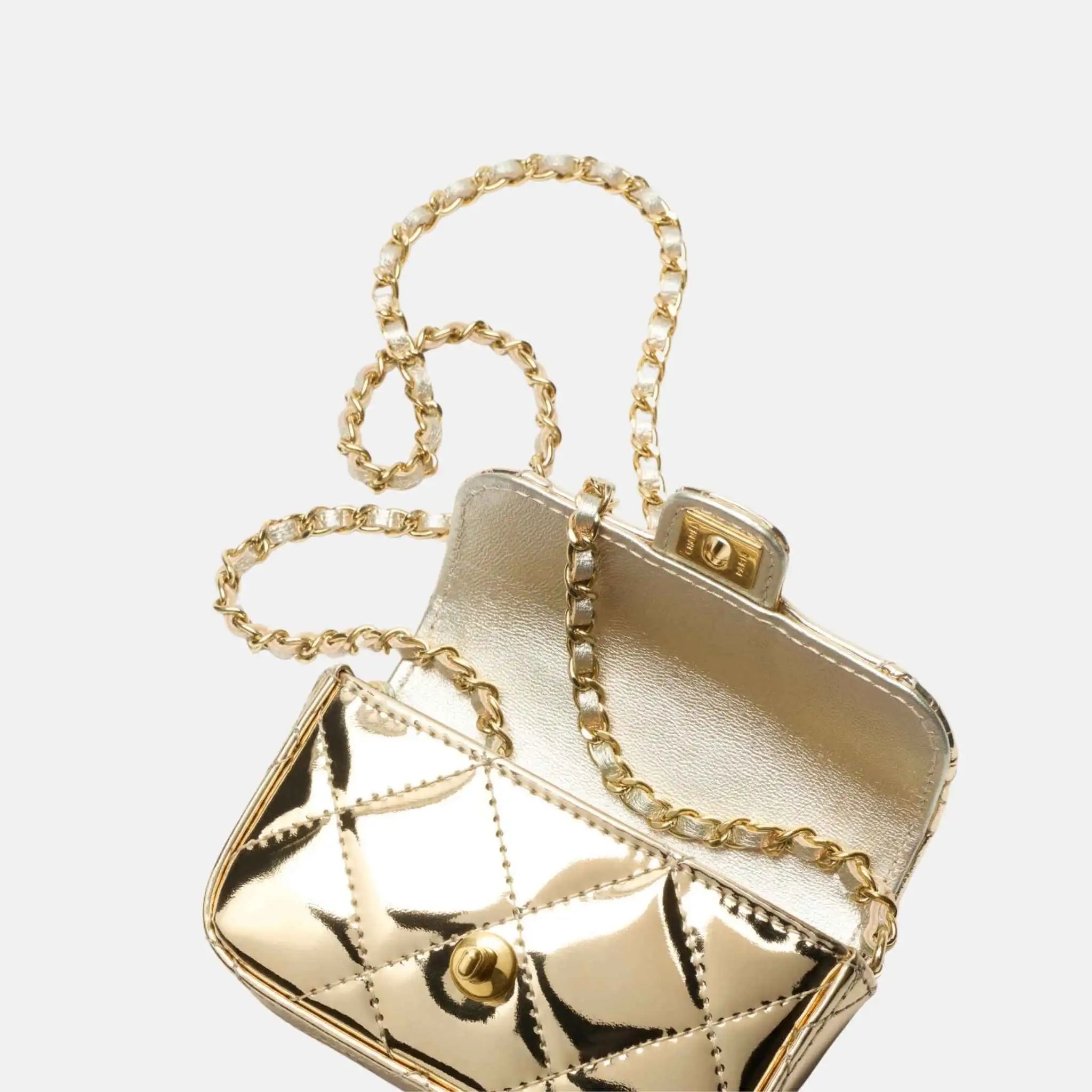 Chanel Small Clutch With Chain High Shine Calfskin , Light Gold, Inside