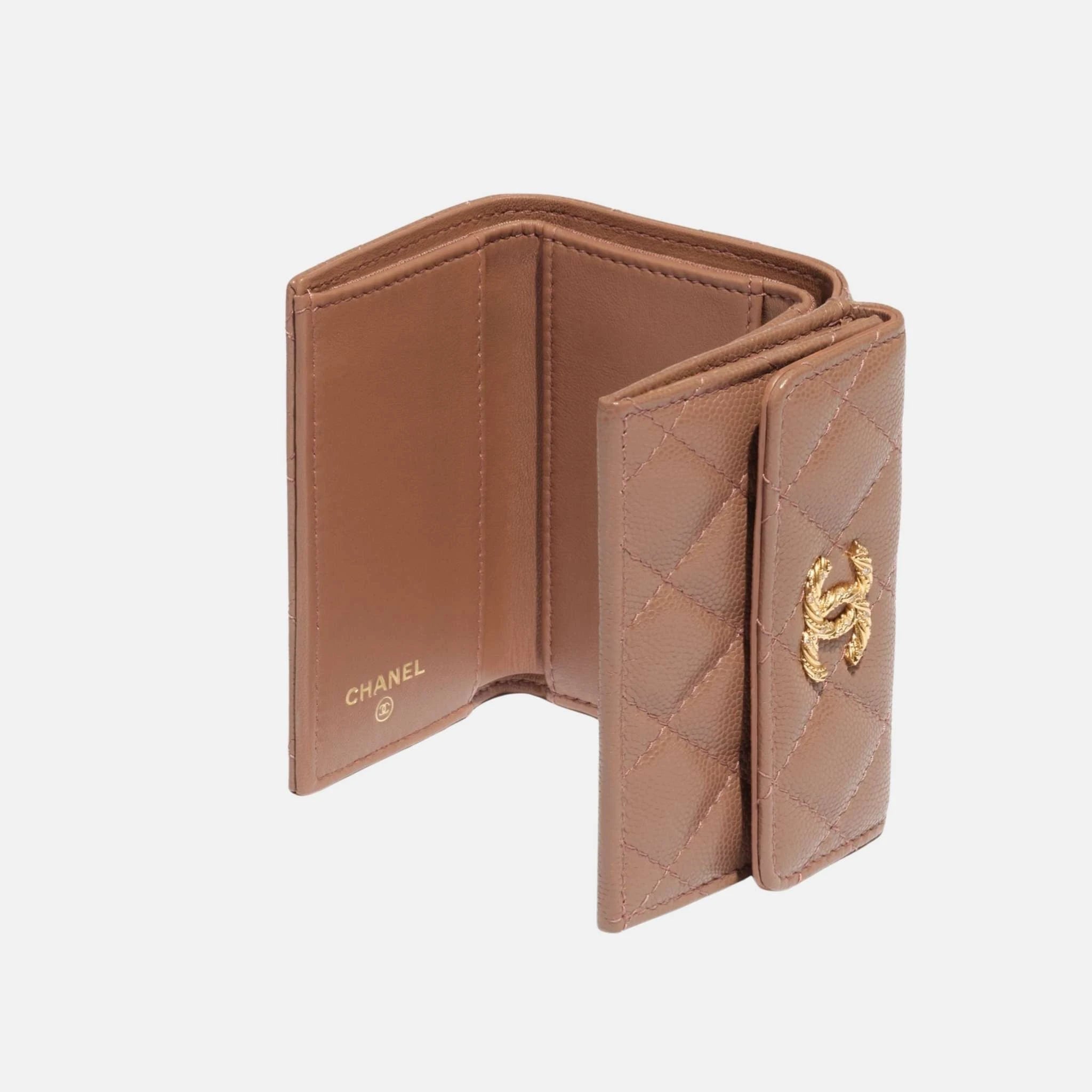 Chanel Small Double Wallet in Grained Calfskin Strass and Gold Tone, Inside