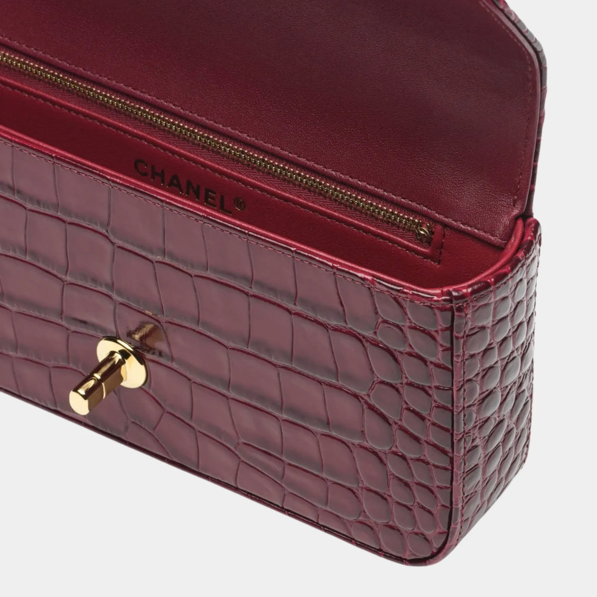 Small Flap Bag Crocodile-Embossed Calfskin Enamel & Gold-tone Metal