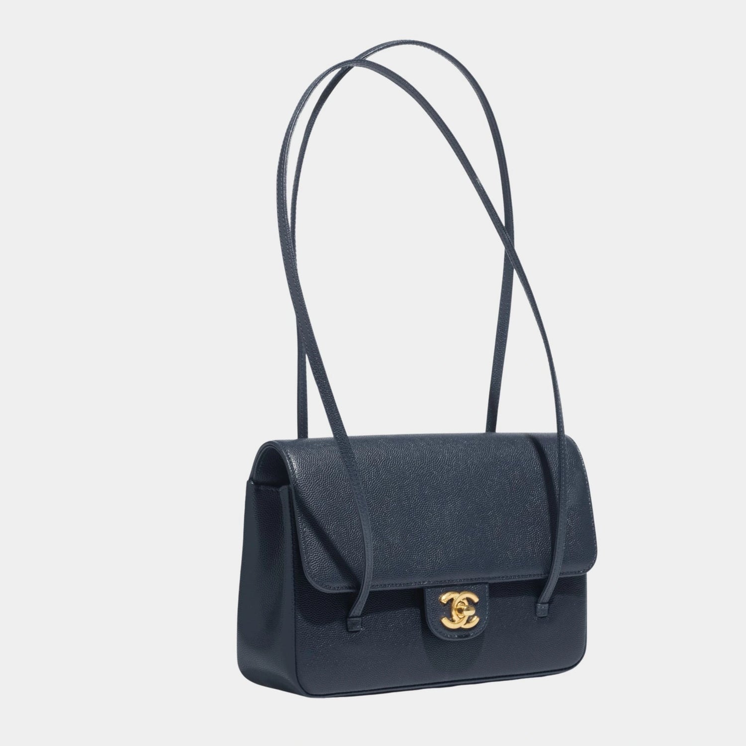 Chanel Small Flap Bag Grained Shiny Calskin & Gold Tone Metal , Side