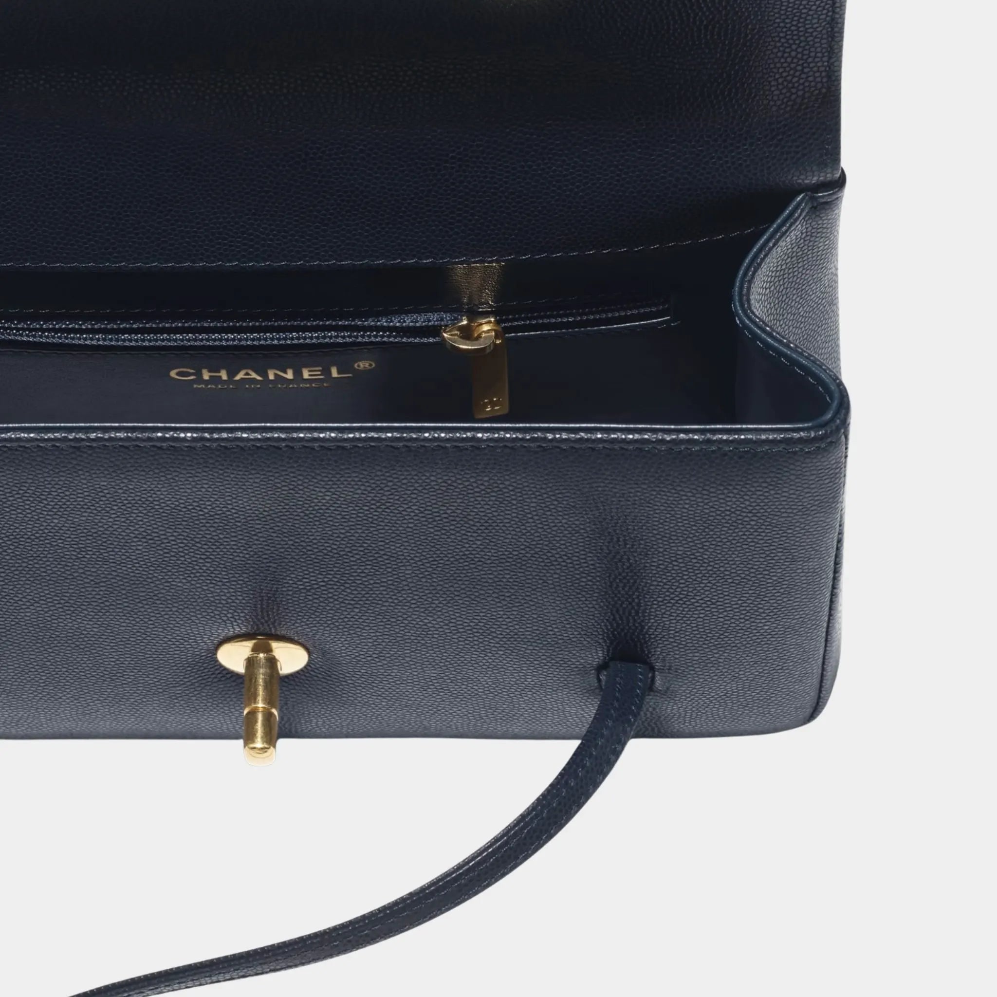 Chanel Small Flap Bag Grained Shiny Calskin & Gold Tone Metal , Top