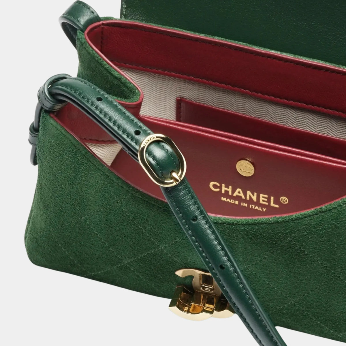 Chanel Small Flap Bag Suede Calfskin & Gold-Tone Metal Dark green