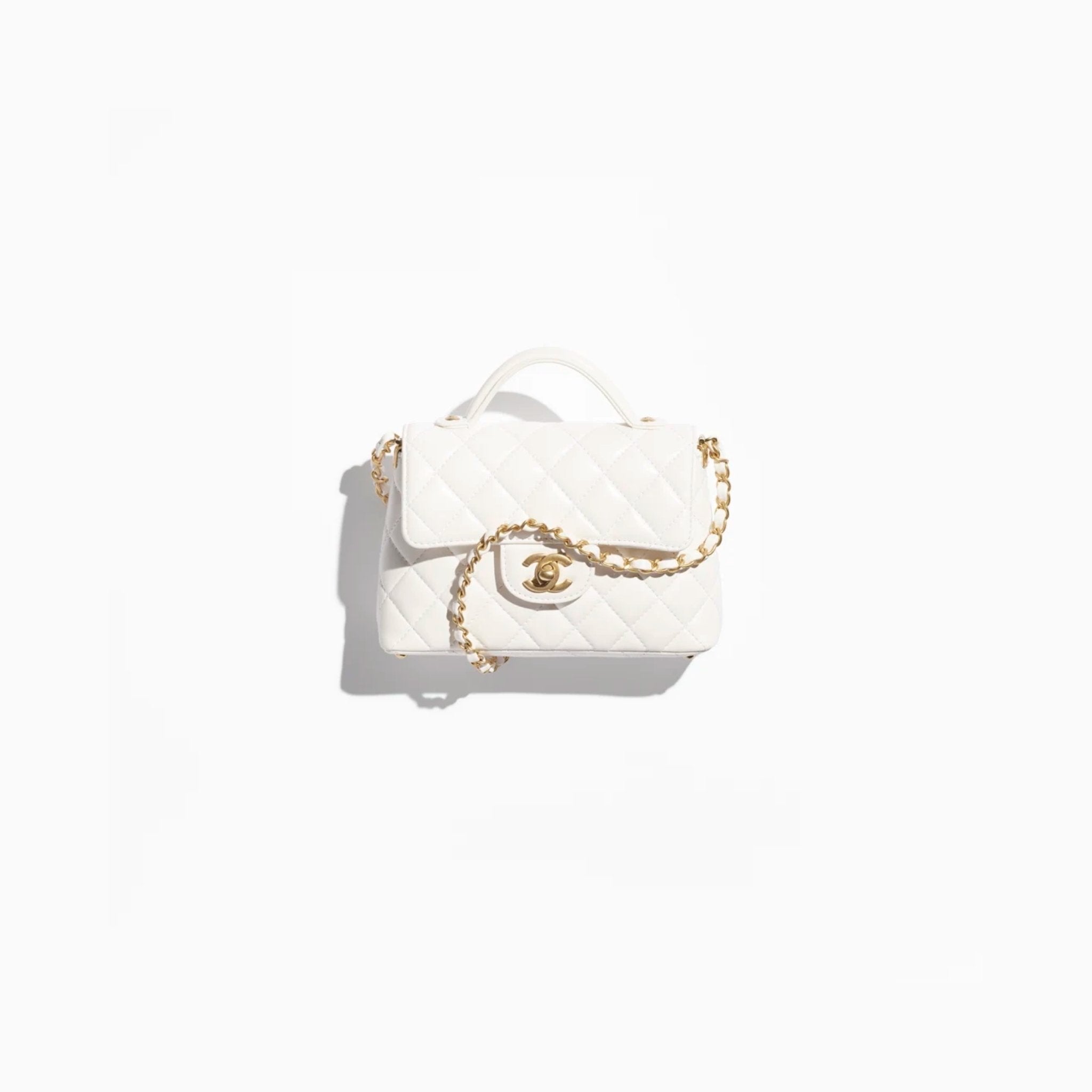 Chanel Small Flap Bag With Top Handle Lambskin, White, Top