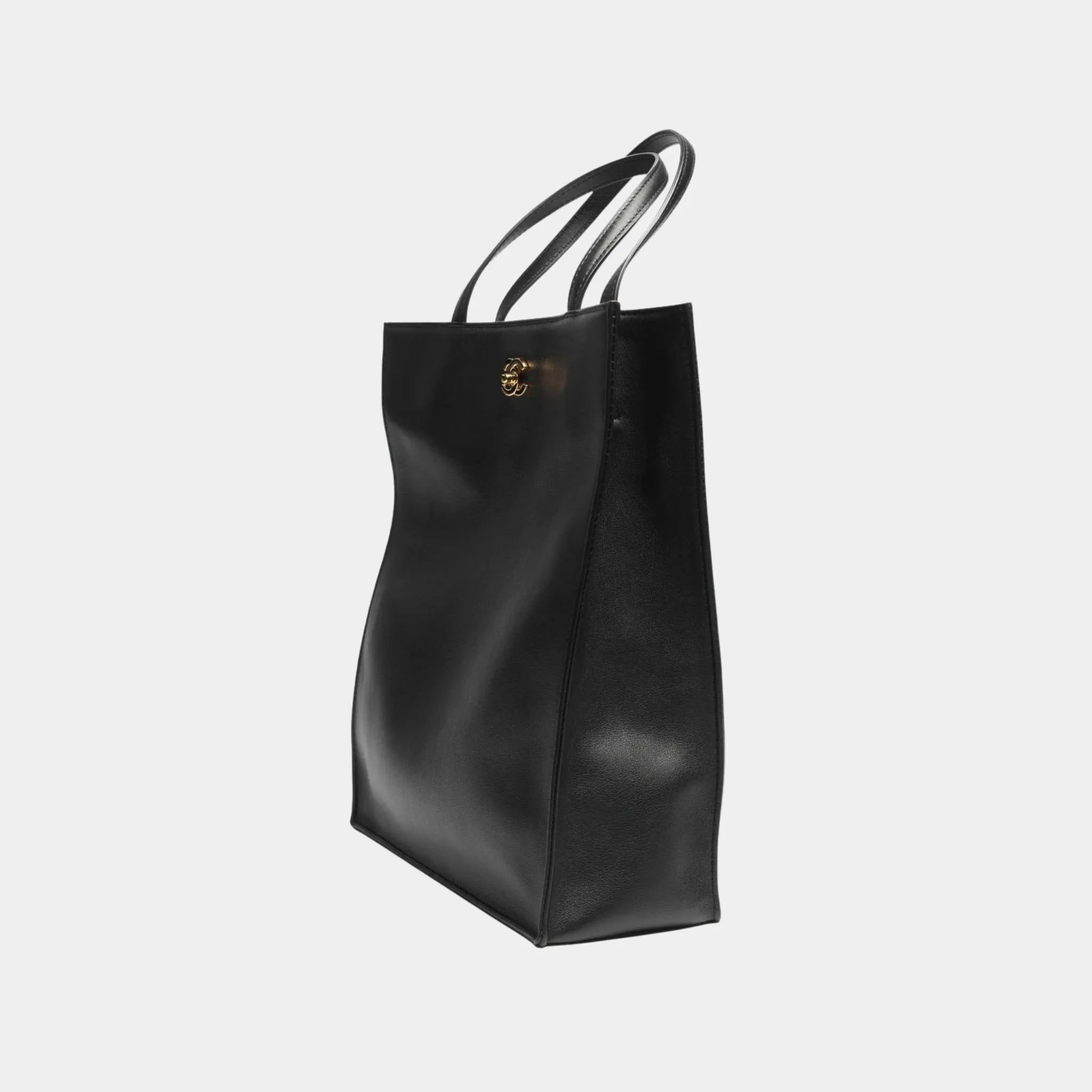 Chanel Small Tote Bag in Calfskin & Gold-Tone Metal, Black, Back