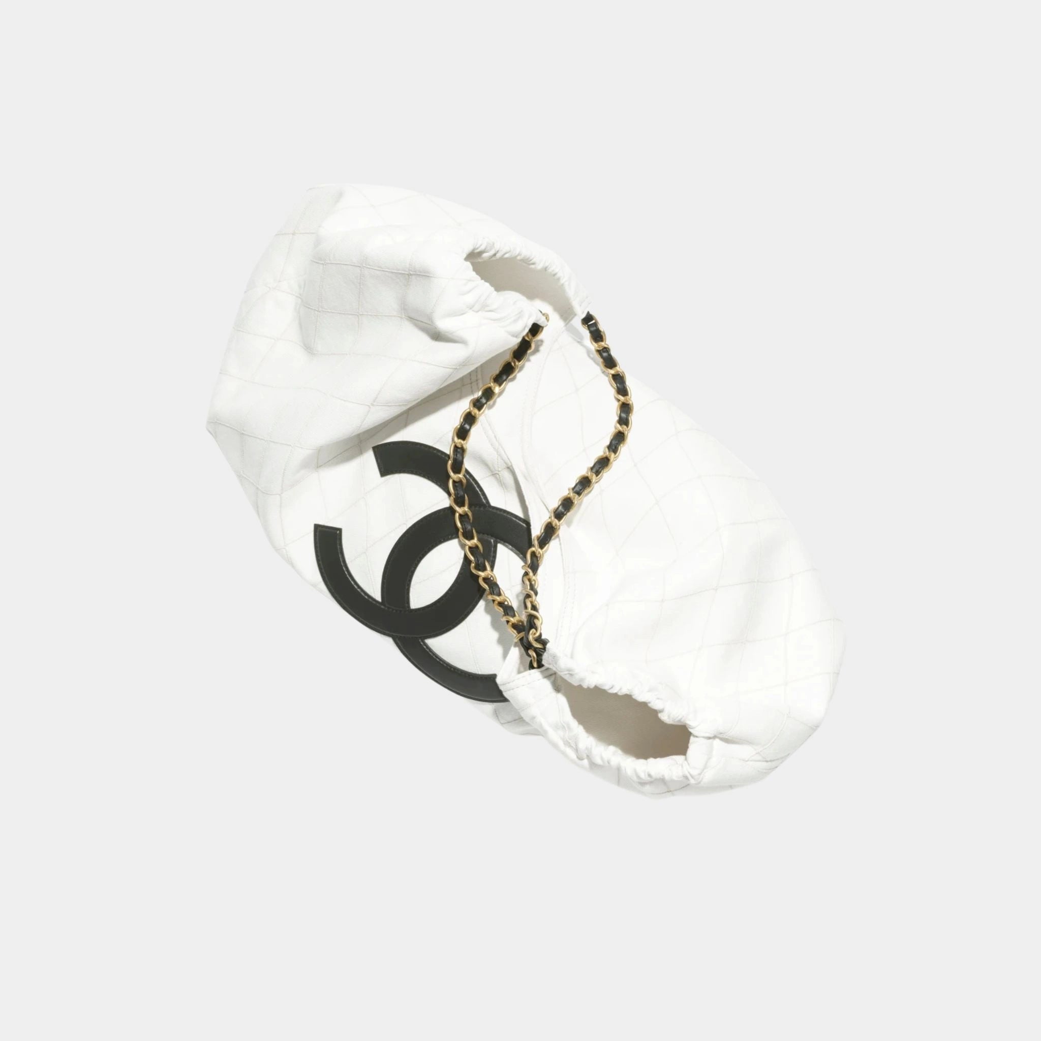 Chanel Small Tote Bag Denim Calfskin & Gold Metal Black & White