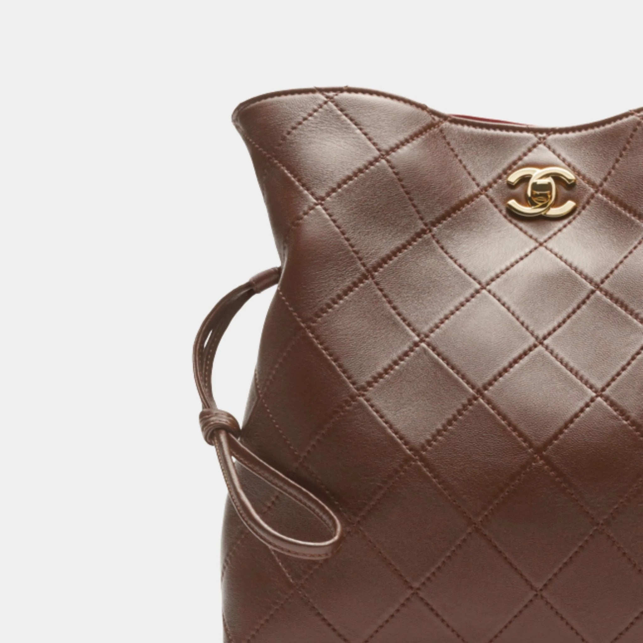 Chanel Small Tote Lambskin Dark Brown , Closeup