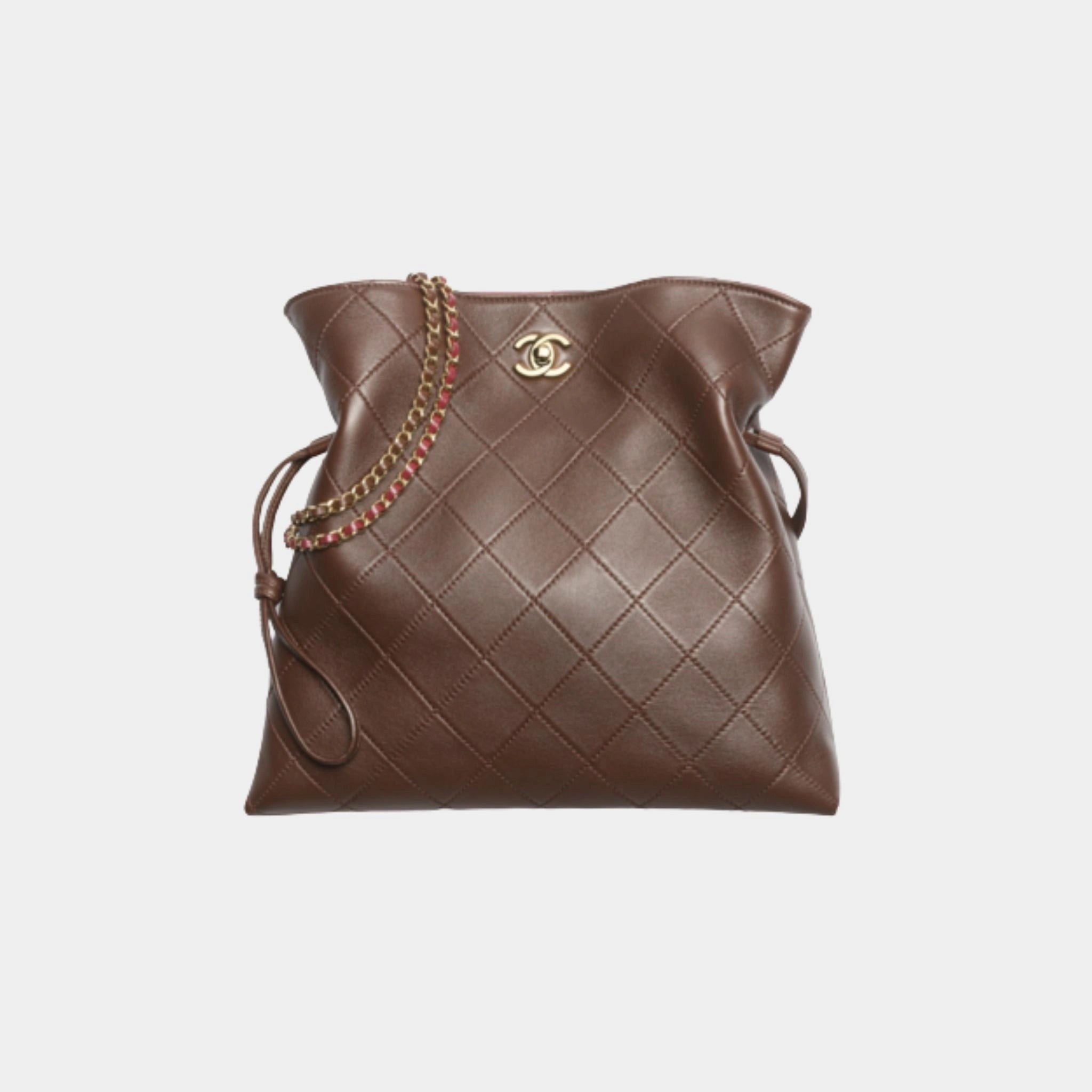 Chanel Small Tote Lambskin Dark Brown , Front