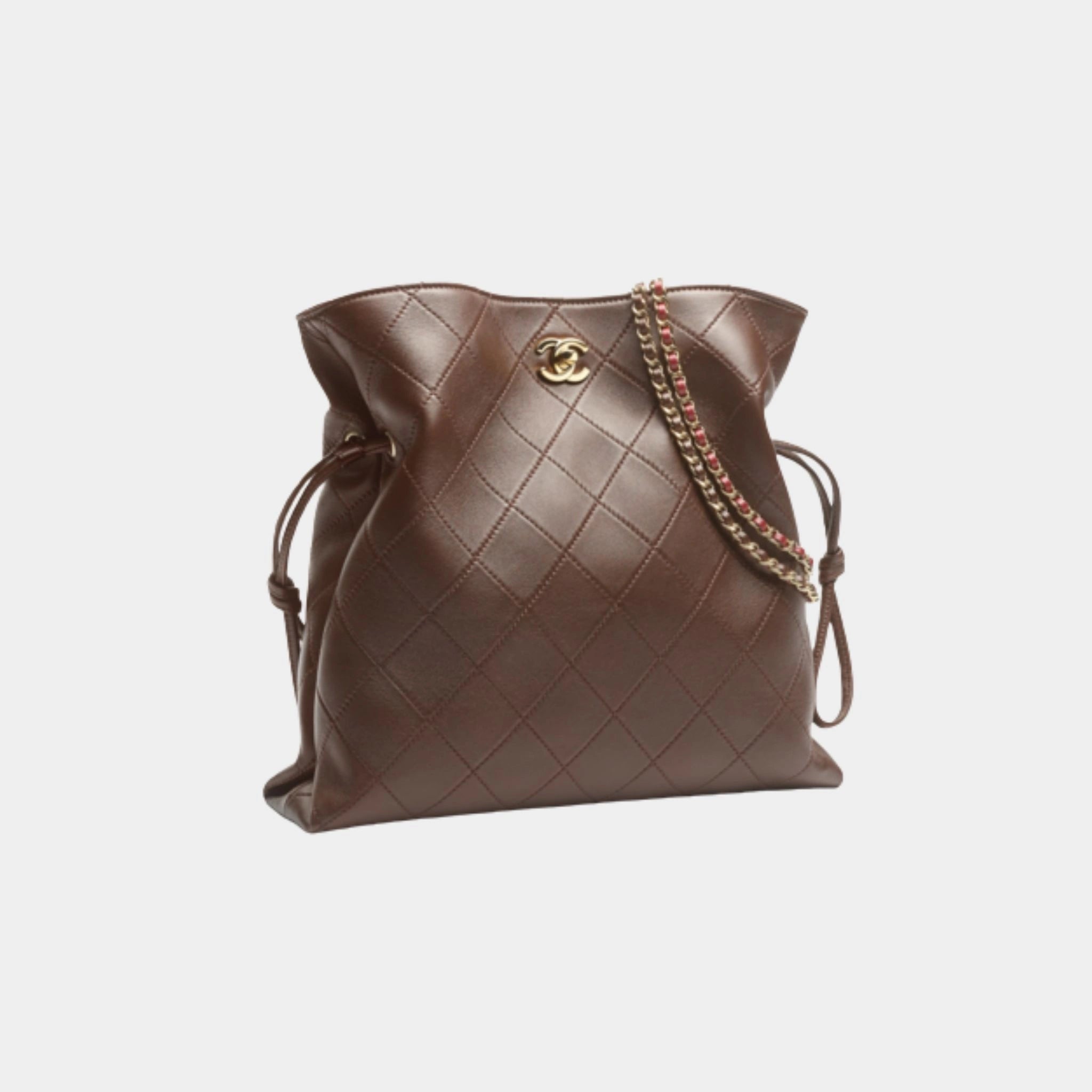 Chanel Small Tote Lambskin Dark Brown , Side