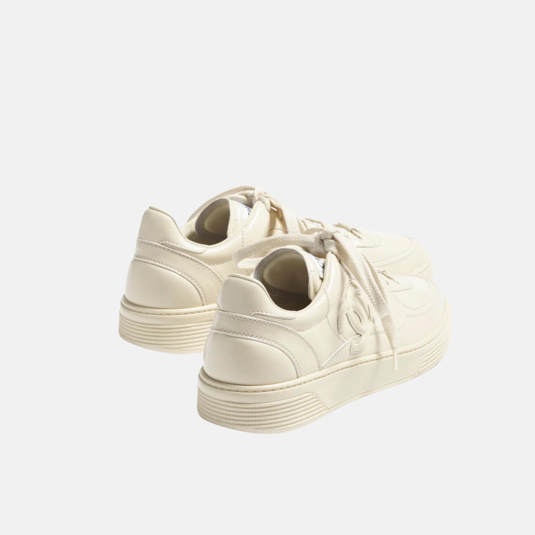 Chanel Sneakers in Calfskin, Light Beige, Back