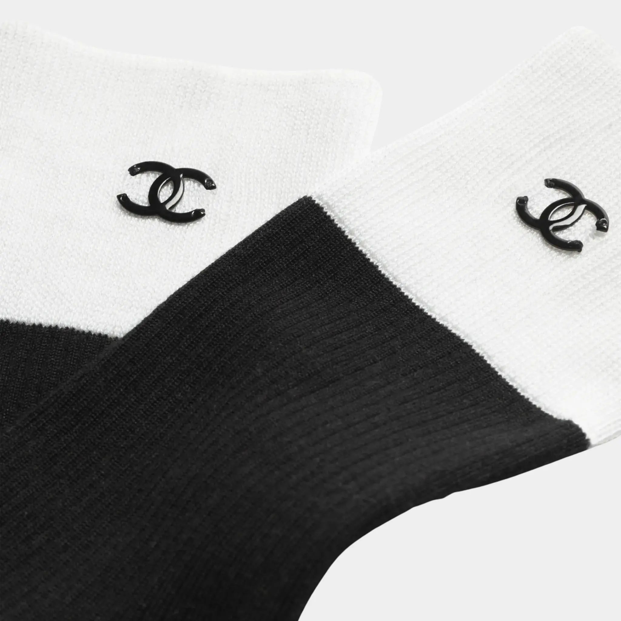 Chanel Socks Silk & Cotton Black & White, Closeup