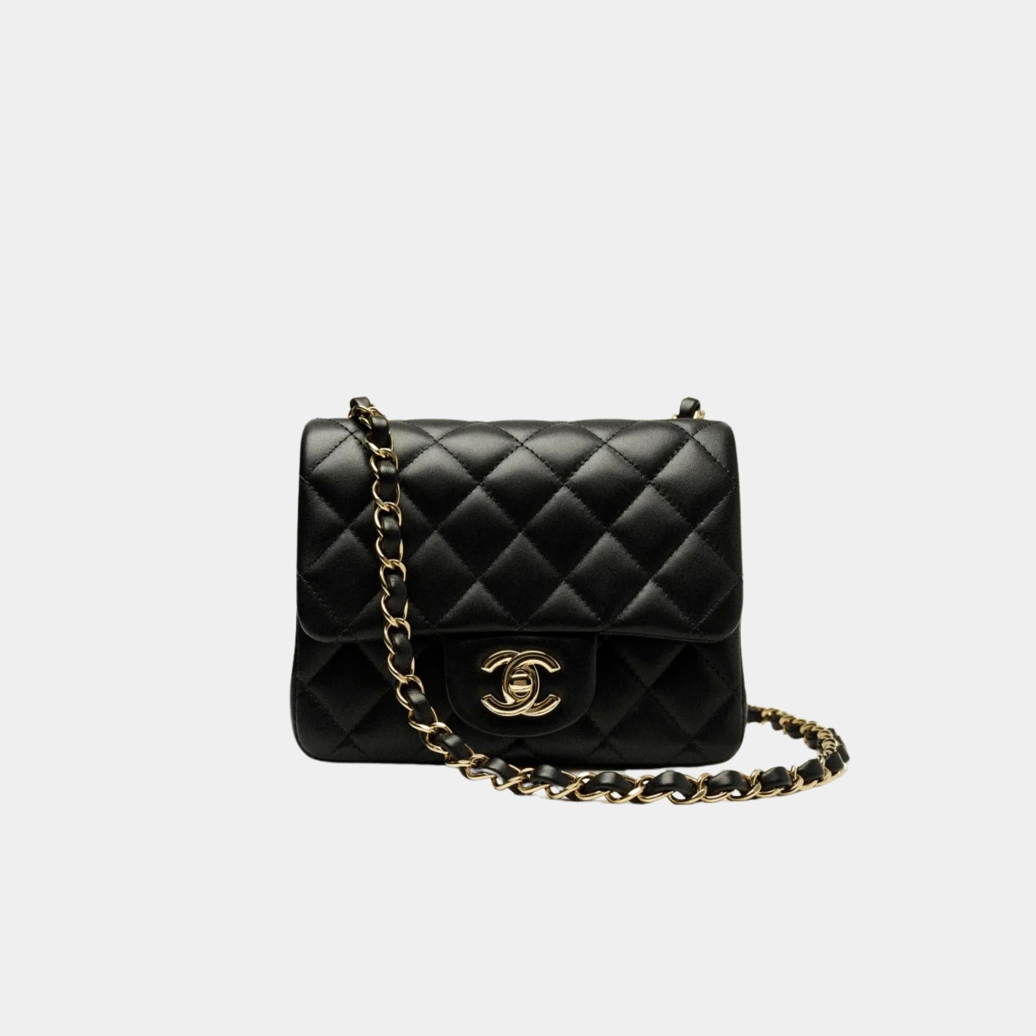 Chanel Square Mini Classic Handbag Lambskin, Black, Front