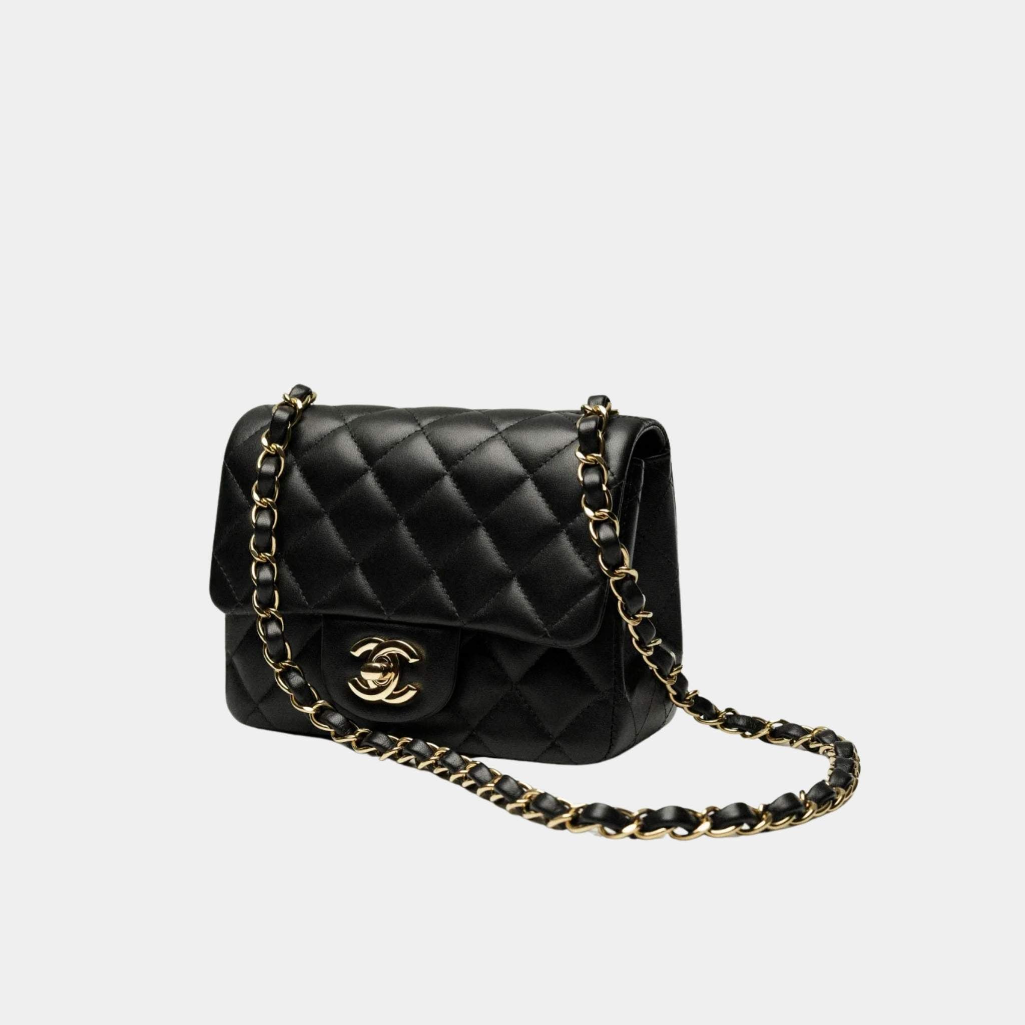 Chanel Square Mini Classic Handbag Lambskin, Black, Side