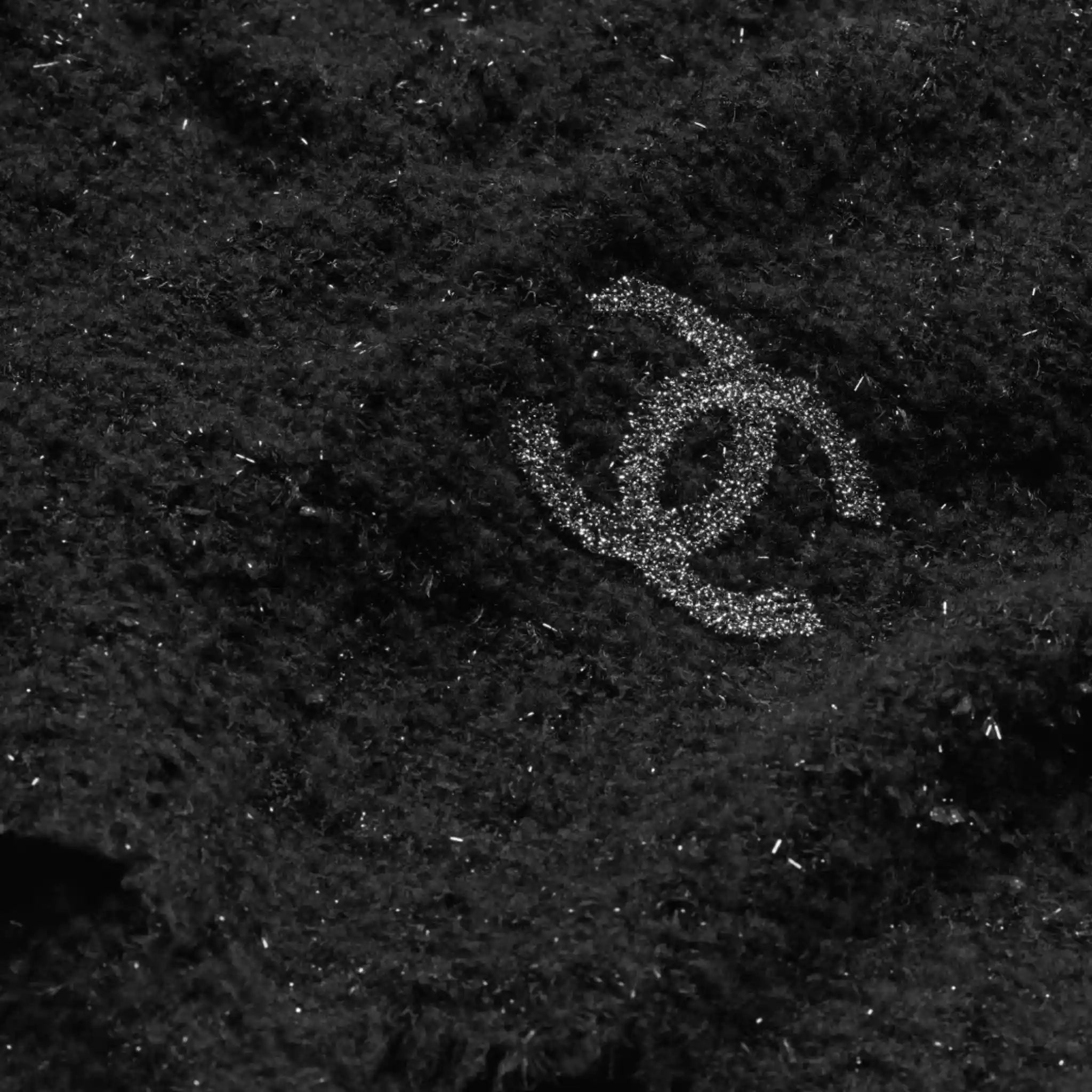 Chanel Stole Wool & Blended Fibers Black & Silver, Closeup