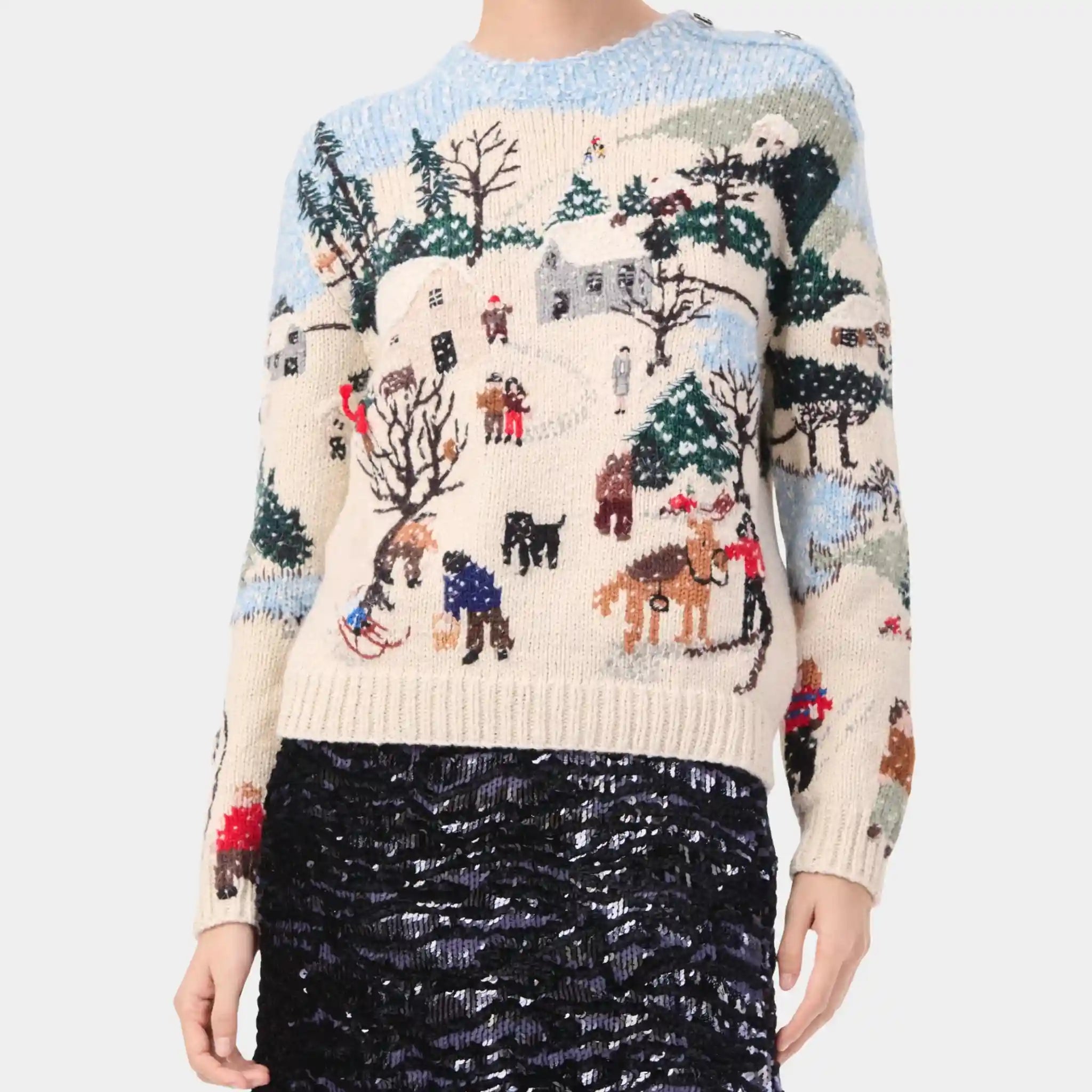 Chanel Sweater in Ecru & Multicolour Embroidered Cashmere, Front