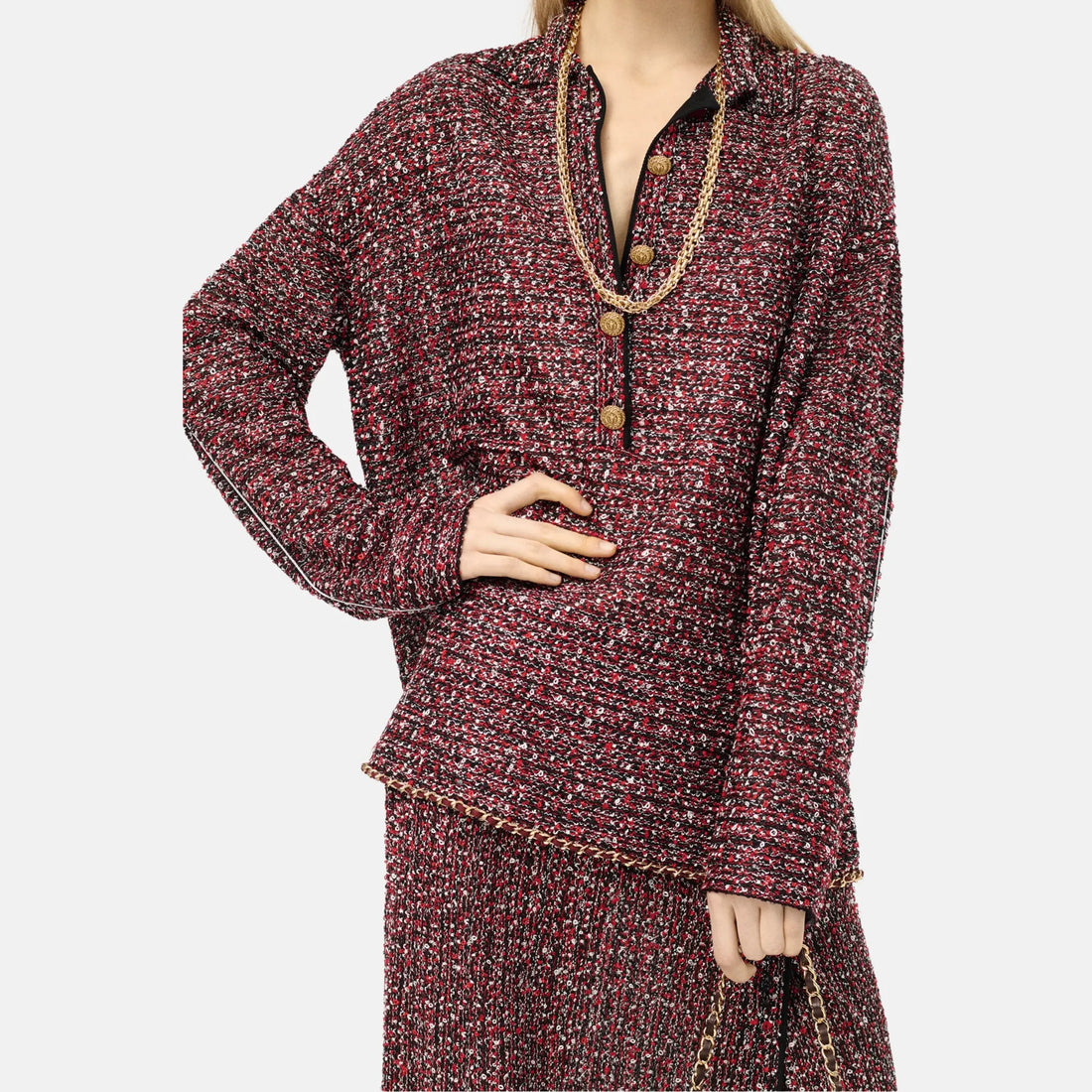 Chanel Sweater Silk Mixed Fibres in Red Ecru