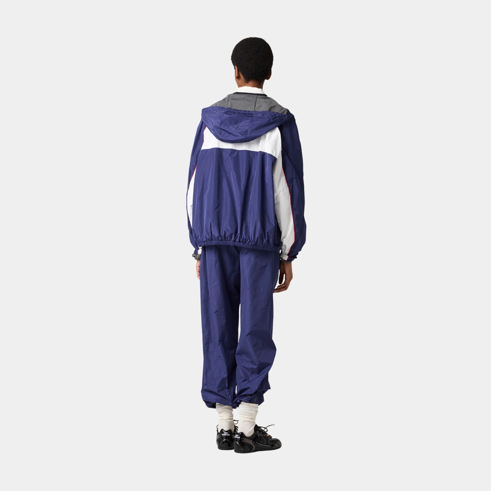 Miu Miu Technical Poplin Hoodie Jacket, Royal Blue, White, Model, Back
