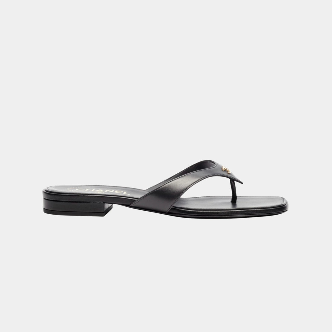 Chanel Thongs in Lambskin, Black, Side