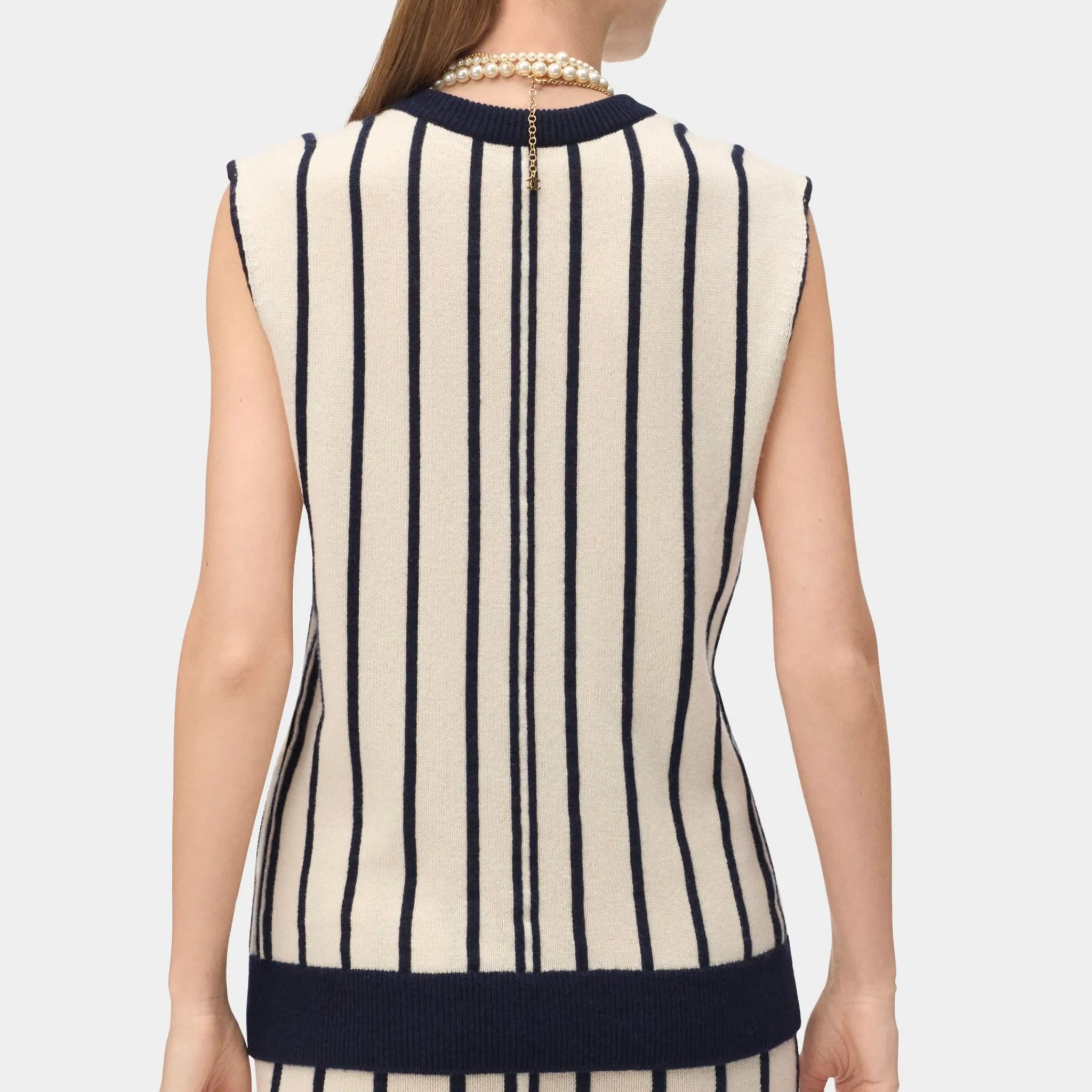Chanel Top Cashmere & Wool Ecru & Dark Navy Blue back