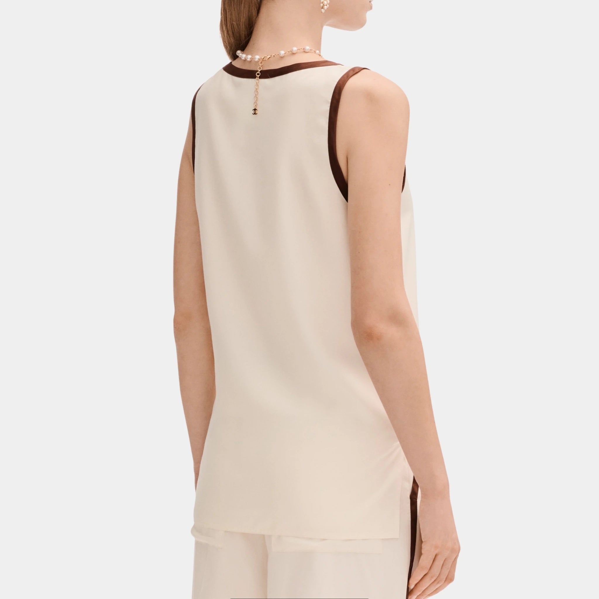 Chanel Top in Silk Light Yellow and Burgundy, Back
