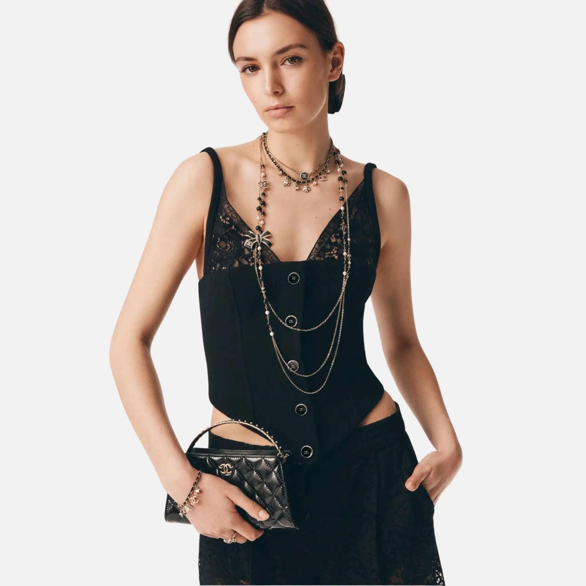 Chanel Top in Wool Crepe and Lace, Front