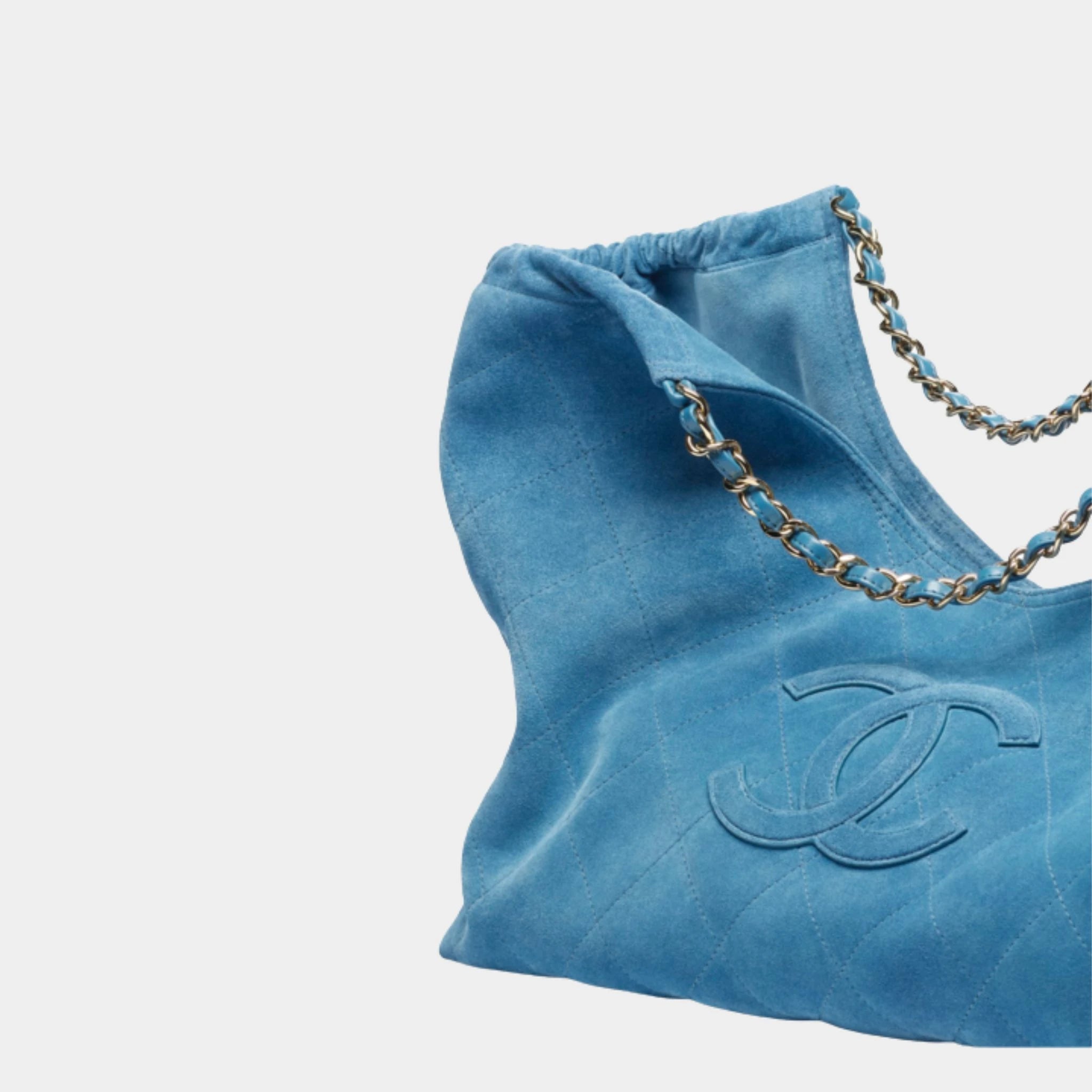 Chanel Tote Suede Calfskin & Gold Metal Blue