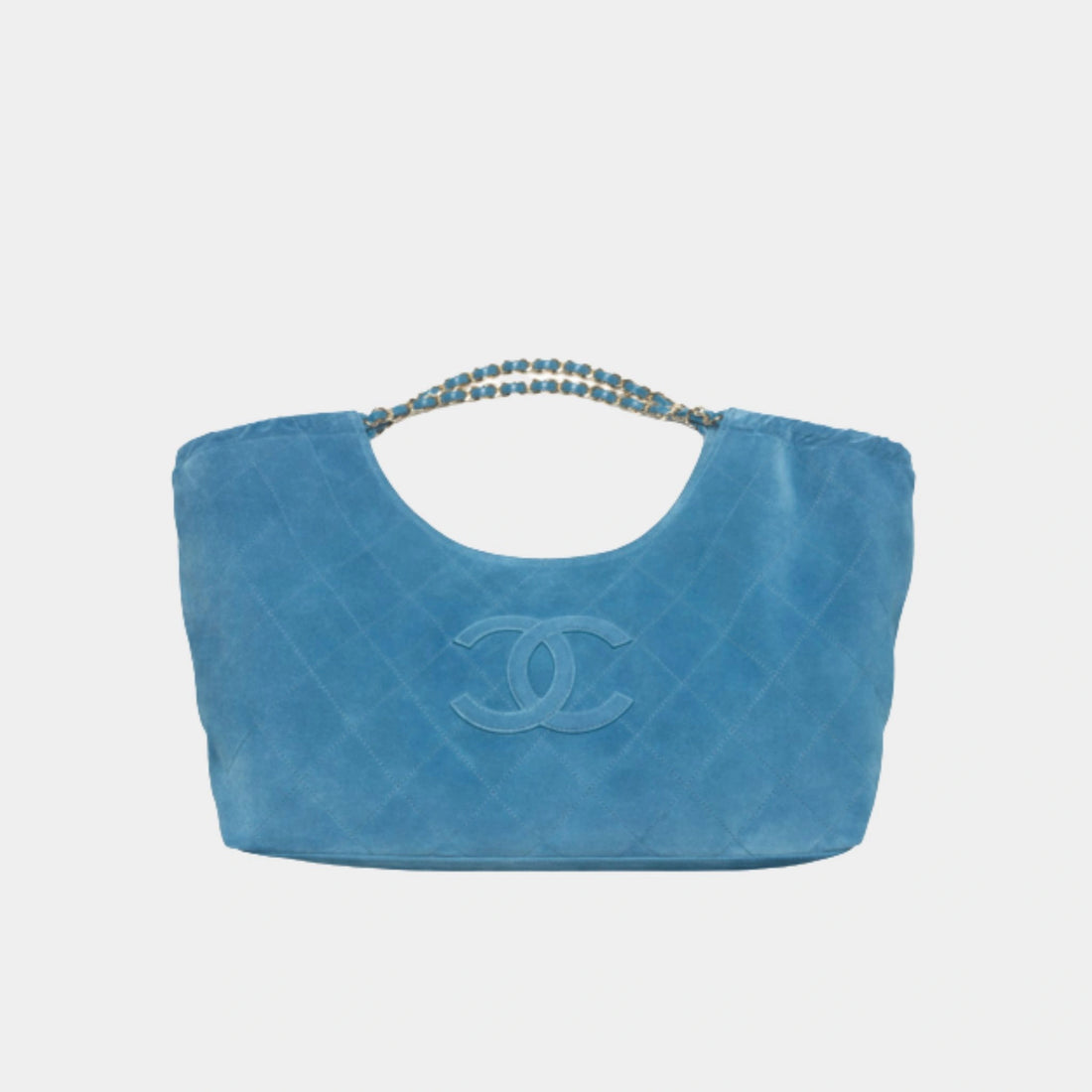 Chanel Tote Suede Calfskin & Gold Metal Blue