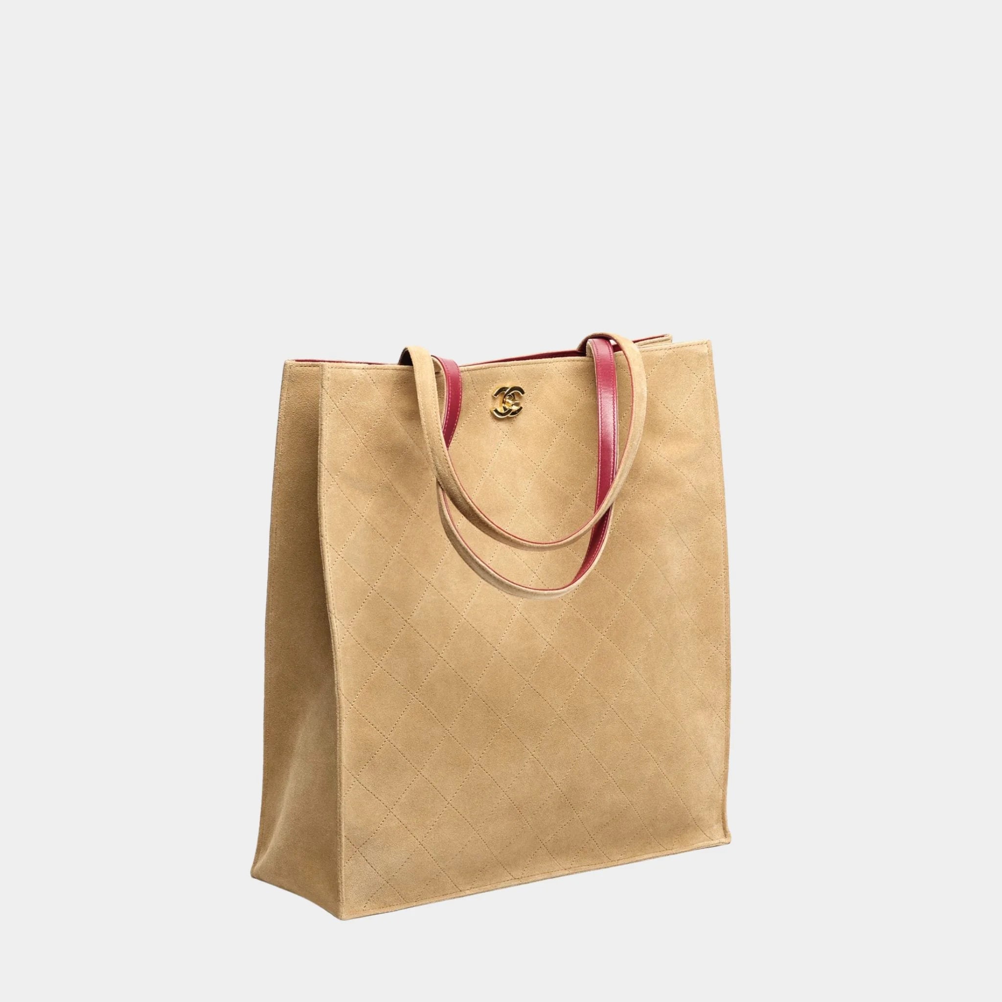 Chanel Tote Suede Calfskin & Gold Metal Dark Beige