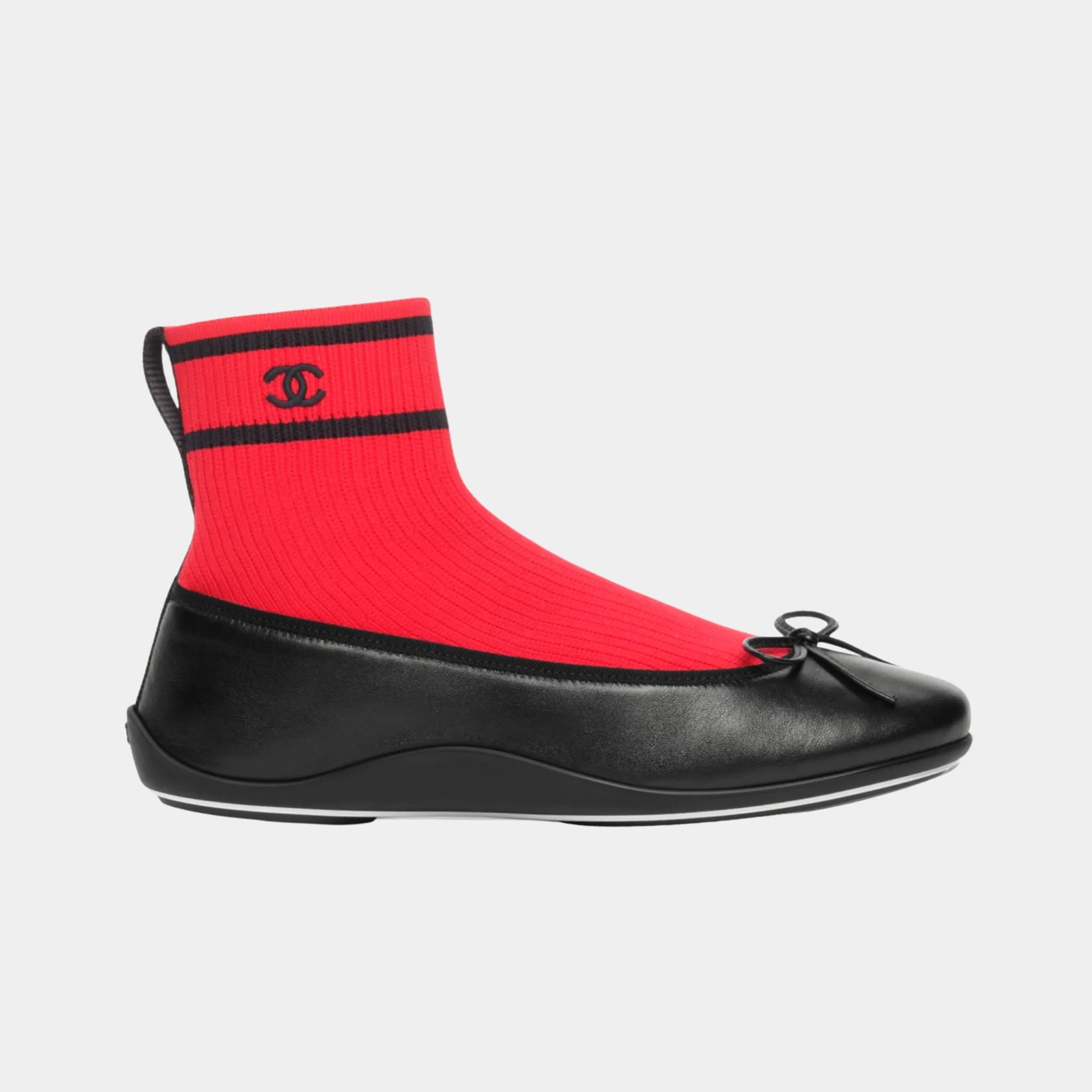 Chanel Trainers in Lambskin & Knit, Black Red, Side