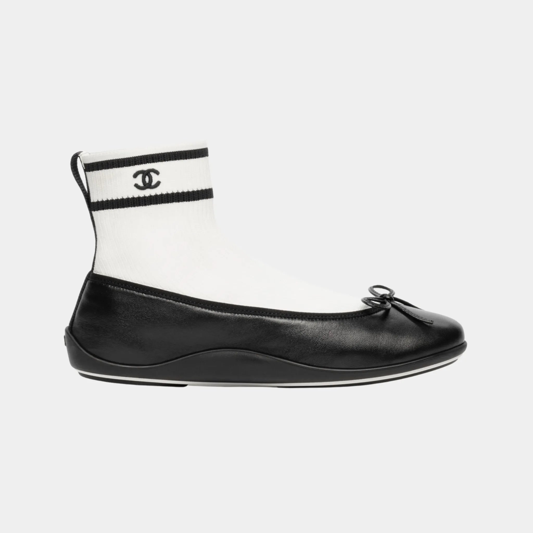 Chanel Trainers in Lambskin & Knit, Black White, Side